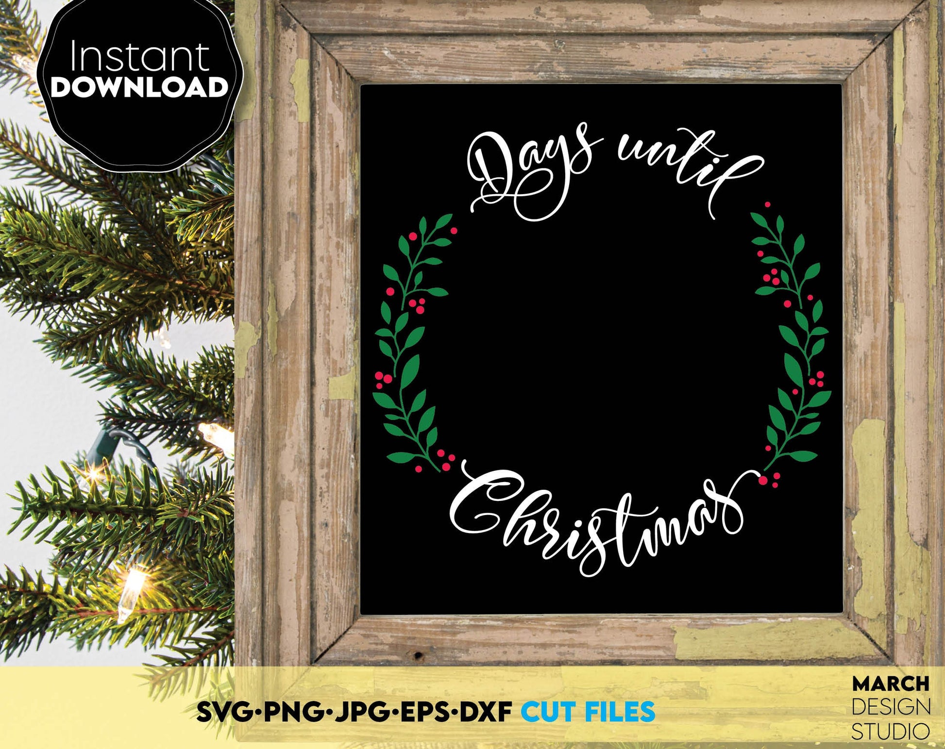 Christmas countdown bundle for Christmas ornaments to chalkboard. SVG, PNG, JPG, EPS, DXF files included. Compatible with Cricut, Silhouette or other machines. Cut from vinyl, use for sublimation or laser cut projects. Buy now for a good price!