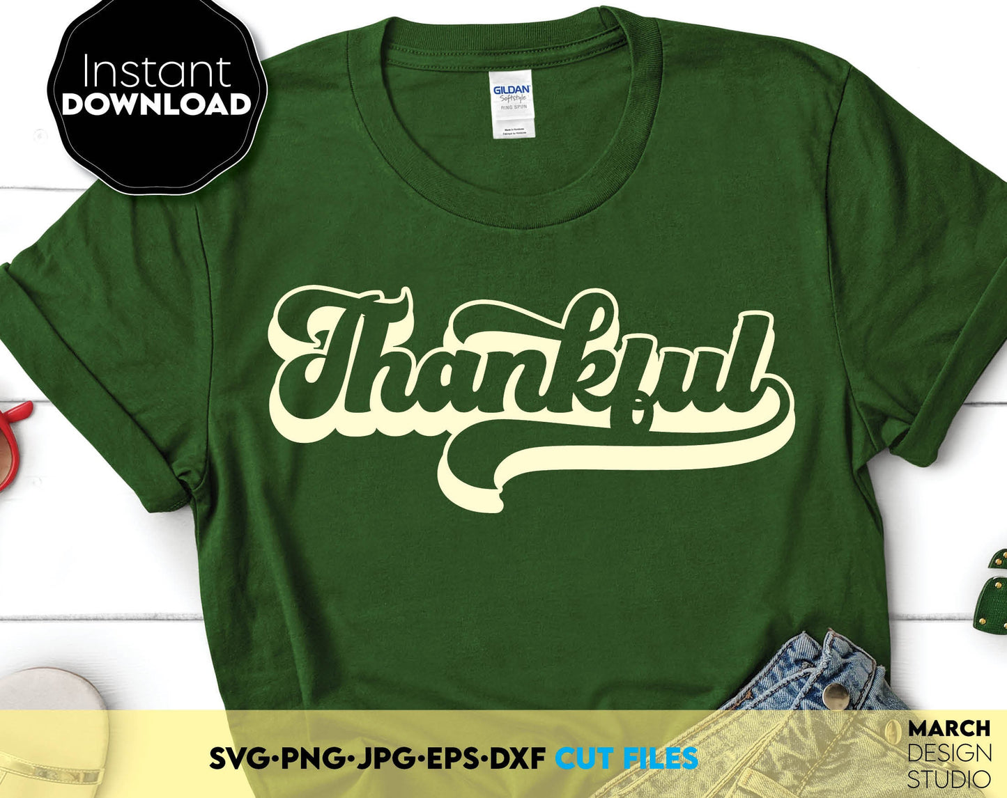 Thankful shirt design for Your Thanksgiving gift ideas. SVG PNG JPG EPS DXF files included. Compatible with Cricut, Silhouette or other equipment. Cut from vinul, use for sublimation or laser cut or grave projects. Buy now for a good price and enjoy!