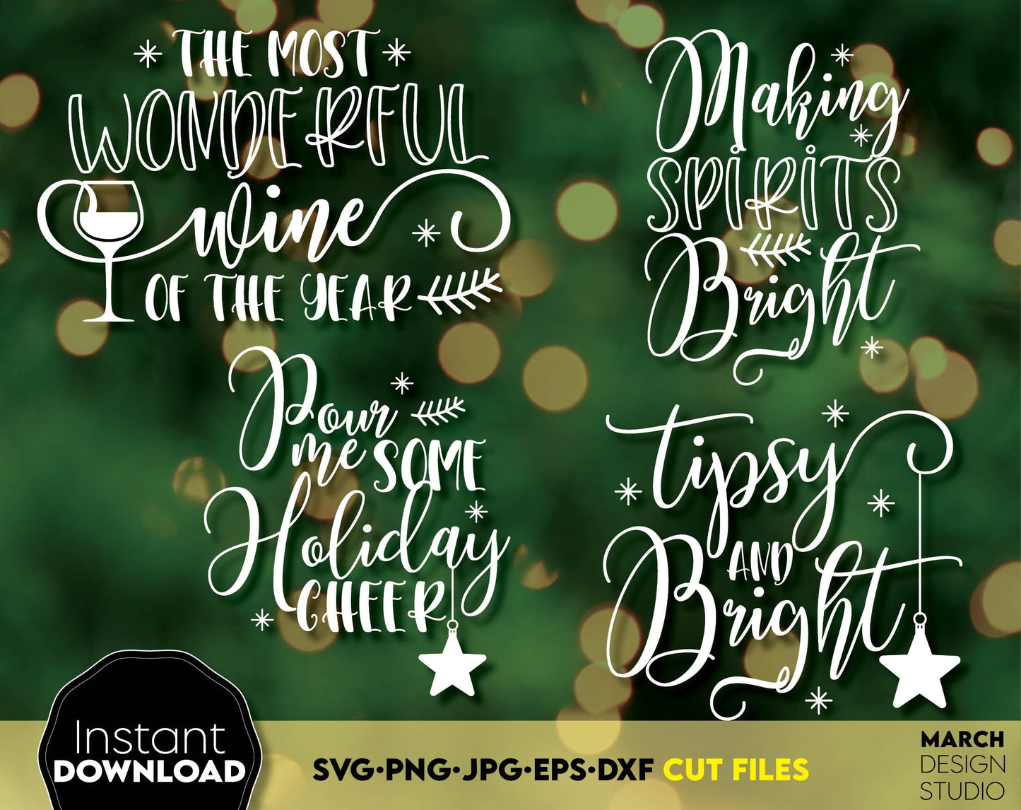 Christmas Wine Glass SVG Bundle for Your Christmas Ornaments, Gift ideas and more. Cut from vinyl with Cricut, Silhouette or Glowforge, use as laser cut files as well. Buy now and enjoy!