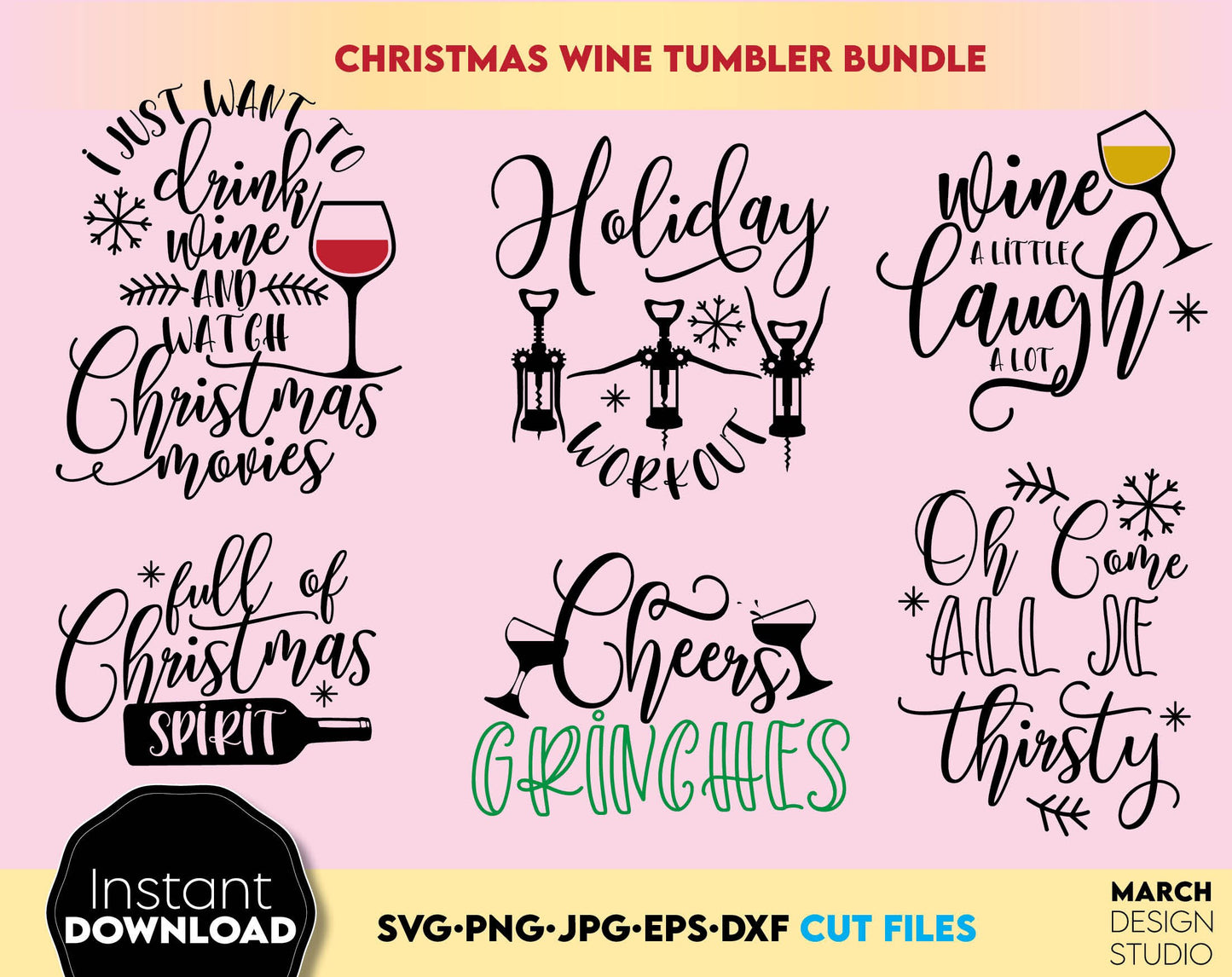 Christmas Bundle designs you can use them to surprise and delight your loved ones on Christmas. Christmas SVG files in various formats allow you to use designs for engraving on glass, making shirts, tumblers, ornaments. Buy now for a good price!