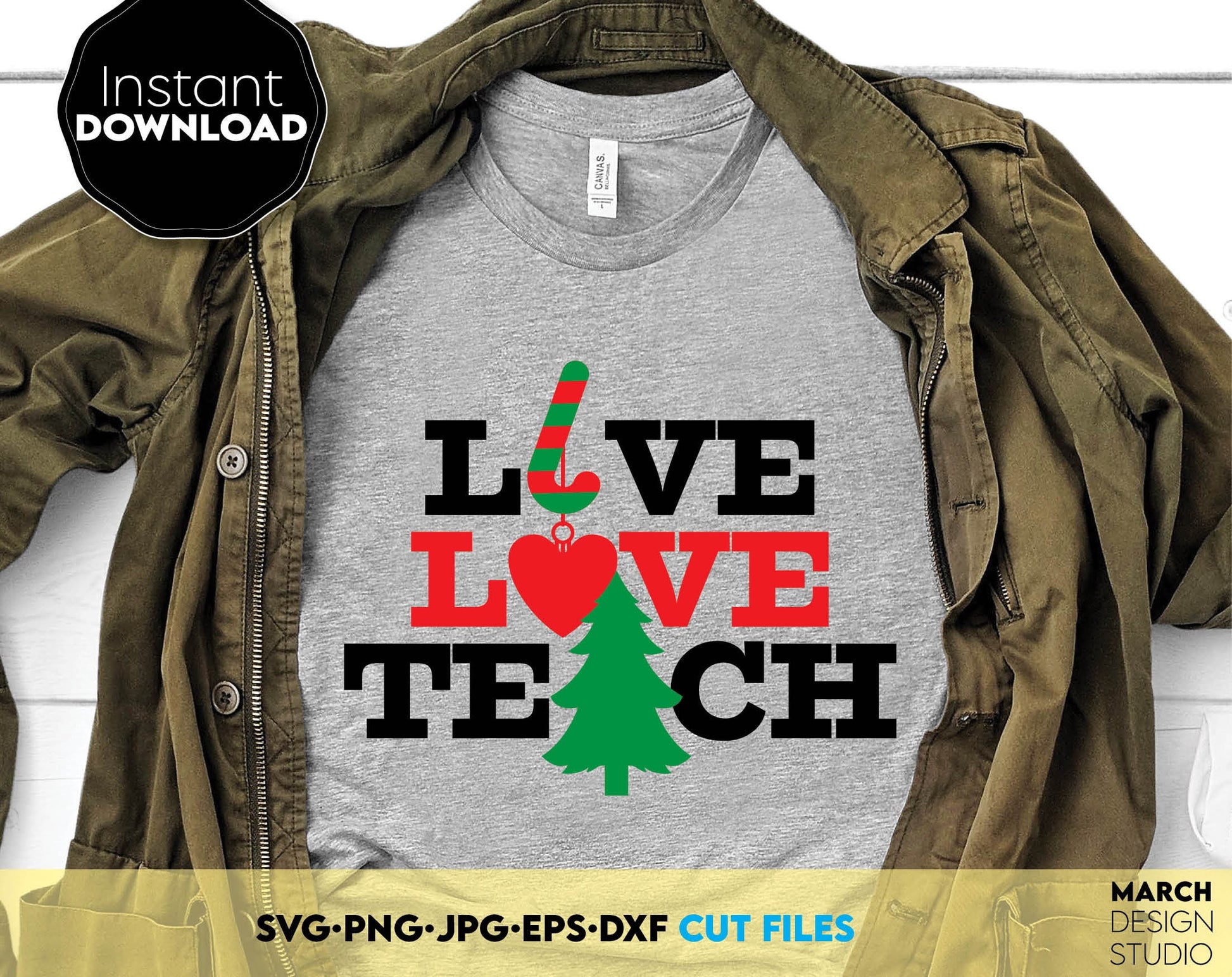 Live Love Teach - Teacher Christmas shirt design you can use them to surprise and delight your loved ones on Christmas.
Christmas files in various formats allow you to use designs for cutting with Cricut, Silhouette equipment. Buy now and enjoy!