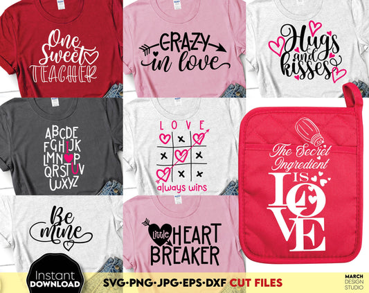 Valentines Day bundle for Yours Valentines Day projects. Use for cutting form vinyl, sublimation or laser cut projects. SVG, PNG, DXF, EPS files included. Compatible with Cricut, Silhouette, Glowforge and other equipment. Buy now and enjoy!