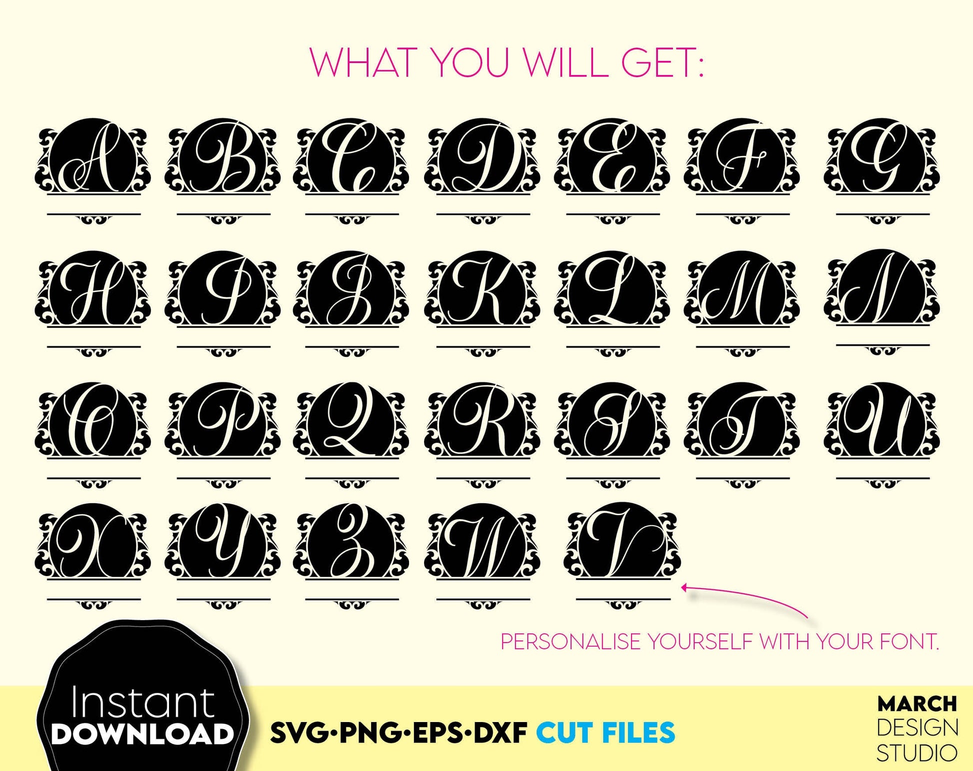 Monogram SVG bundle designs for Your gift projects or home decoration. Files allow you to use designs for engraving on glass, making shirts, tumblers with Cricut, Silhouette equipment. Monogram files also designed and easy to use for laser cutting.