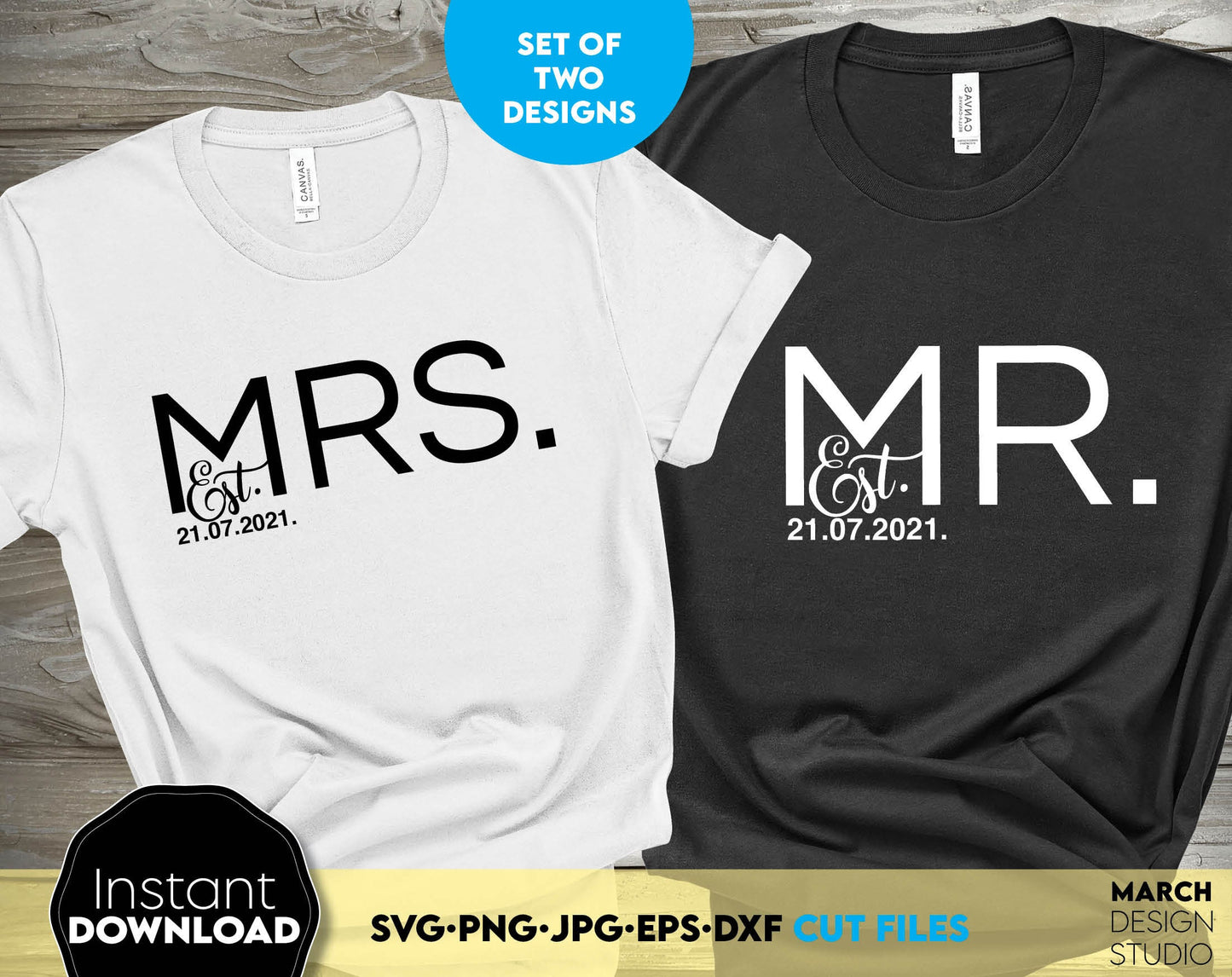 Mr. and Mrs. Sign for Your Wedding decoration or use as gift. SVG, DXF, EPS, PNG, JPG  file formats included and allow use this design with vinyl, sublimation or laser cut files. Compatible with Cricut, Silhouette or other machines. Buy now and enjoy