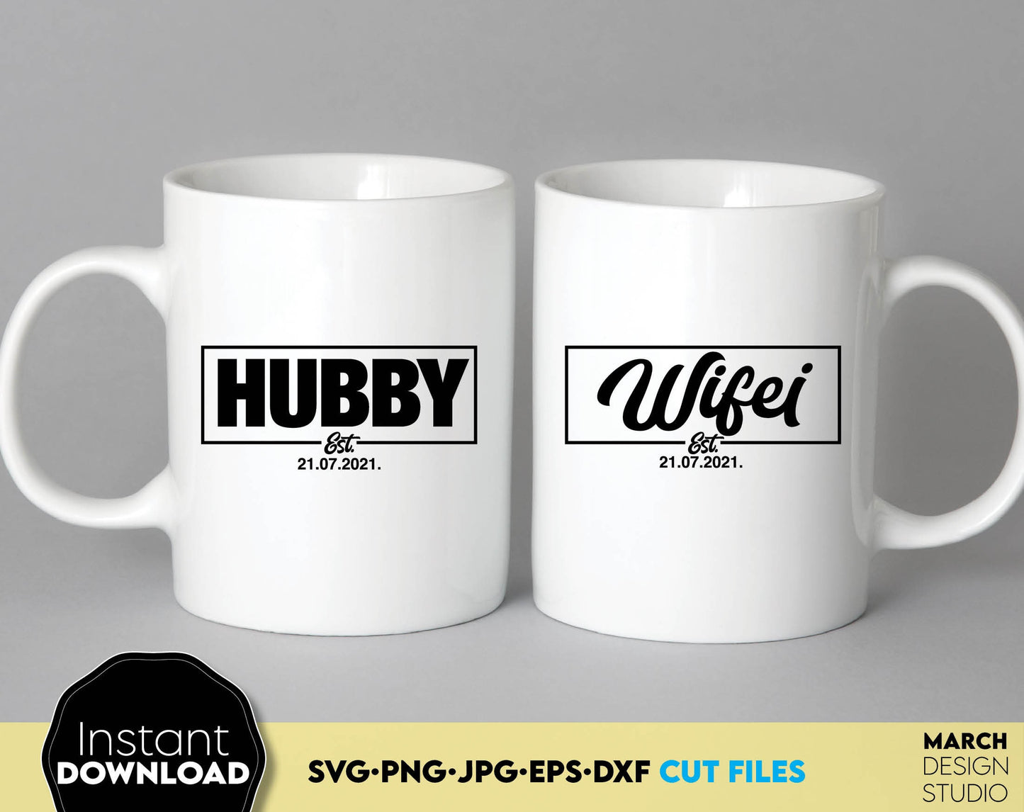 Hubby and Wifei files for celebrating a wedding anniversary. A great way to make your loved ones happy on their anniversary. Make a shirt with this design for the newlyweds or use it on another surface - cups, pillows, snack boards. Buy now, enjoy!