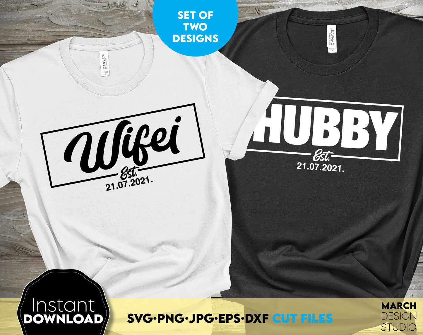 Hubby and Wifei files for celebrating a wedding anniversary. A great way to make your loved ones happy on their anniversary. Make a shirt with this design for the newlyweds or use it on another surface - cups, pillows, snack boards. Buy now, enjoy!