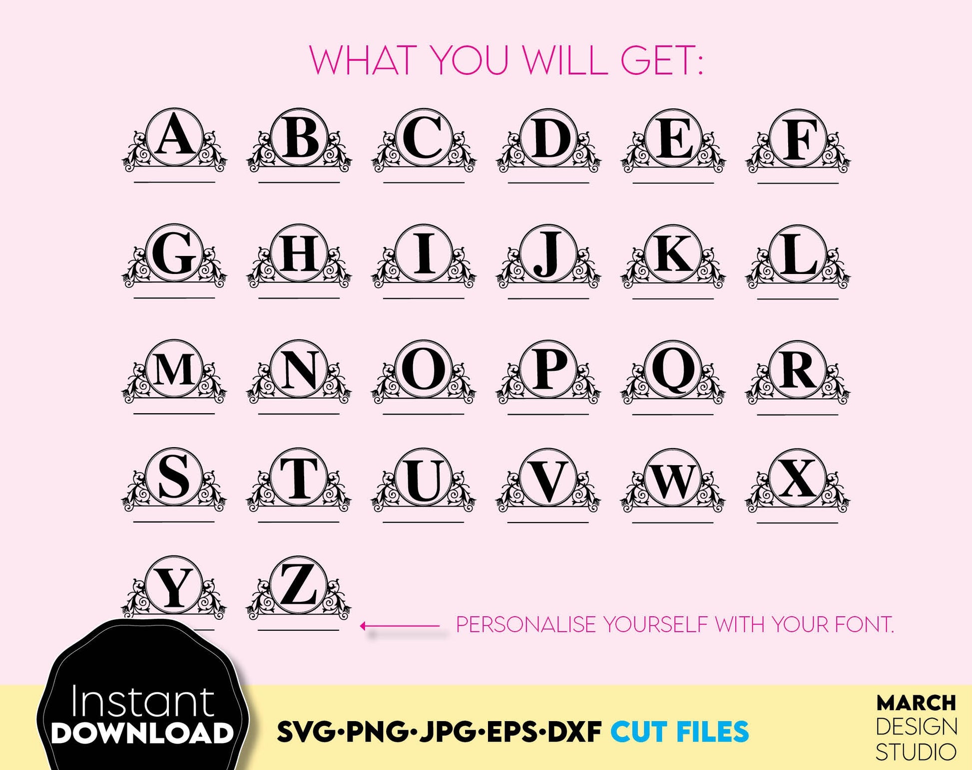 Family Name Monogram bundle design for Your gift projects. Files allow you to use designs for engraving on glass, making shirts, tumblers with Cricut, Silhouette equipment. Monogram files also designed and easy to use for laser cutting. Buy now!