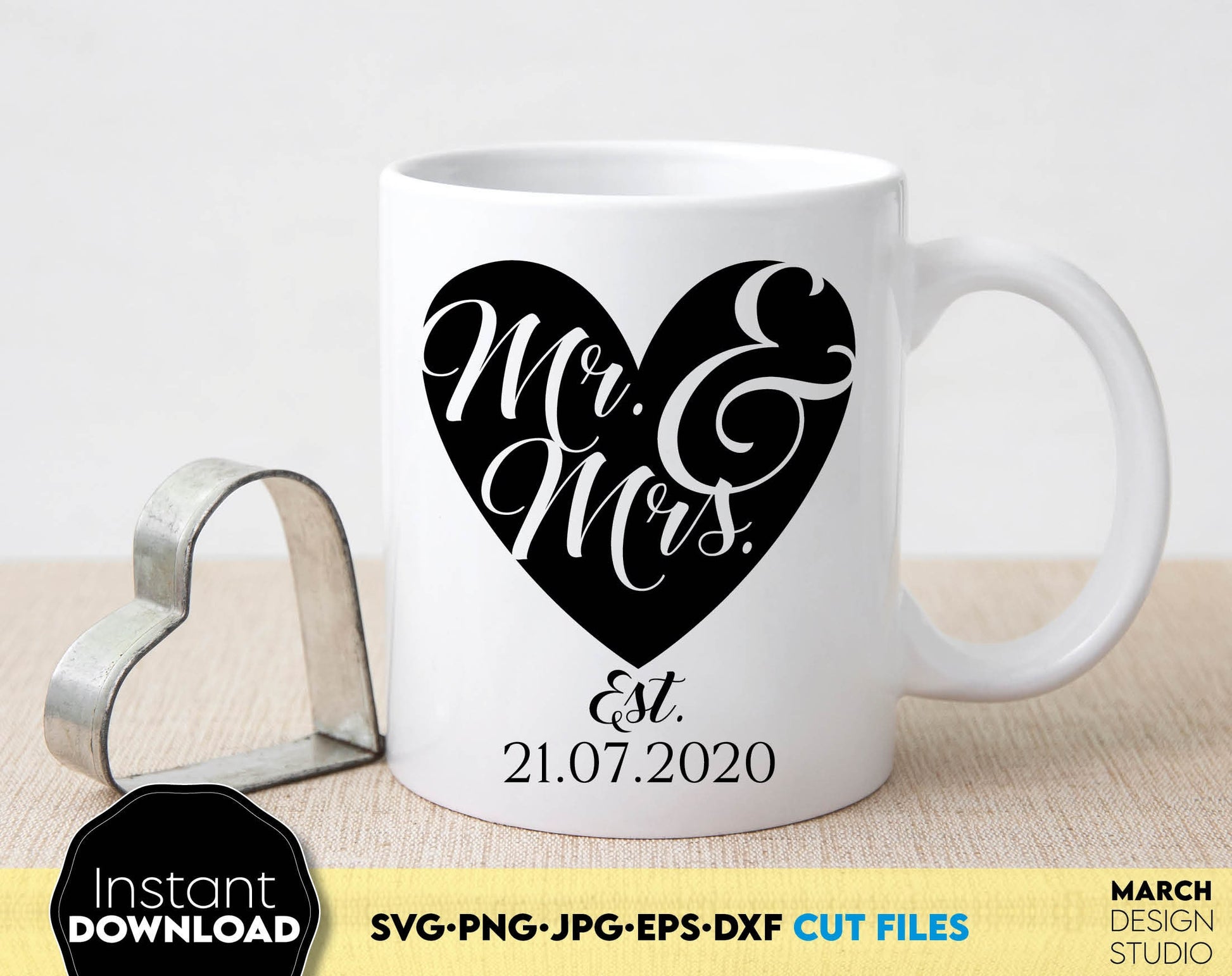 These Mr and Mrs designs You can use to surprise and delight your loved ones in an important event in life.
Mr and Mrs svg are great and thoughtful gifts for weddings, wedding anniversaries, etc. SVG, DXF, EPS, PNG files included. Buy now!