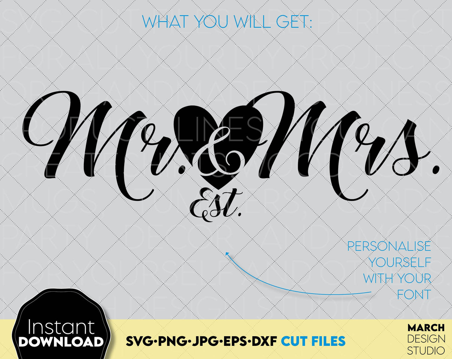 I have made these Mr. and Mrs. SVG file designs, and I hope you can use them to surprise and delight your loved ones in an important event in life.
Mr and Mrs svg are great and thoughtful gifts for weddings, wedding anniversaries, etc.