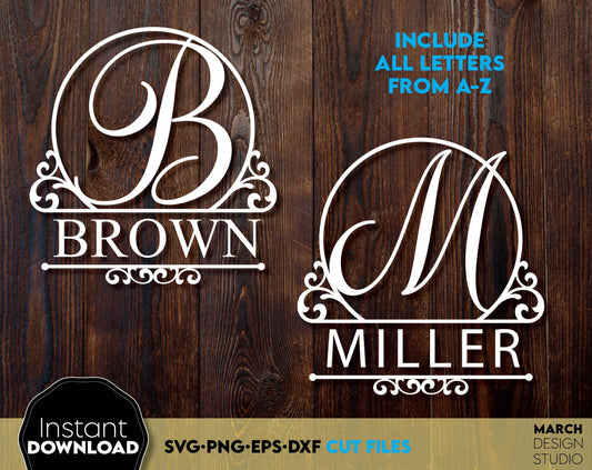 Monogram SVG bundle designs for Your gift projects or home decoration. Files allow you to use designs for engraving on glass, making shirts, tumblers with Cricut, Silhouette equipment. Monogram files also designed and easy to use for laser cutting.