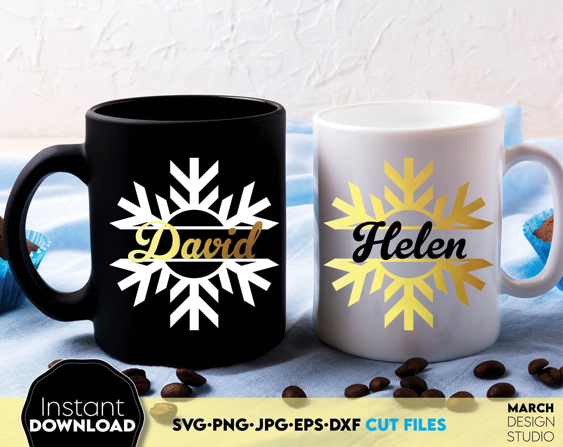 Split Snowflake Monogram SVG designs for Your gift projects or home decoration. Files allow you to use designs for engraving on glass, making shirts, tumblers with Cricut equipment. Monogram files also designed and easy to use for laser cutting.