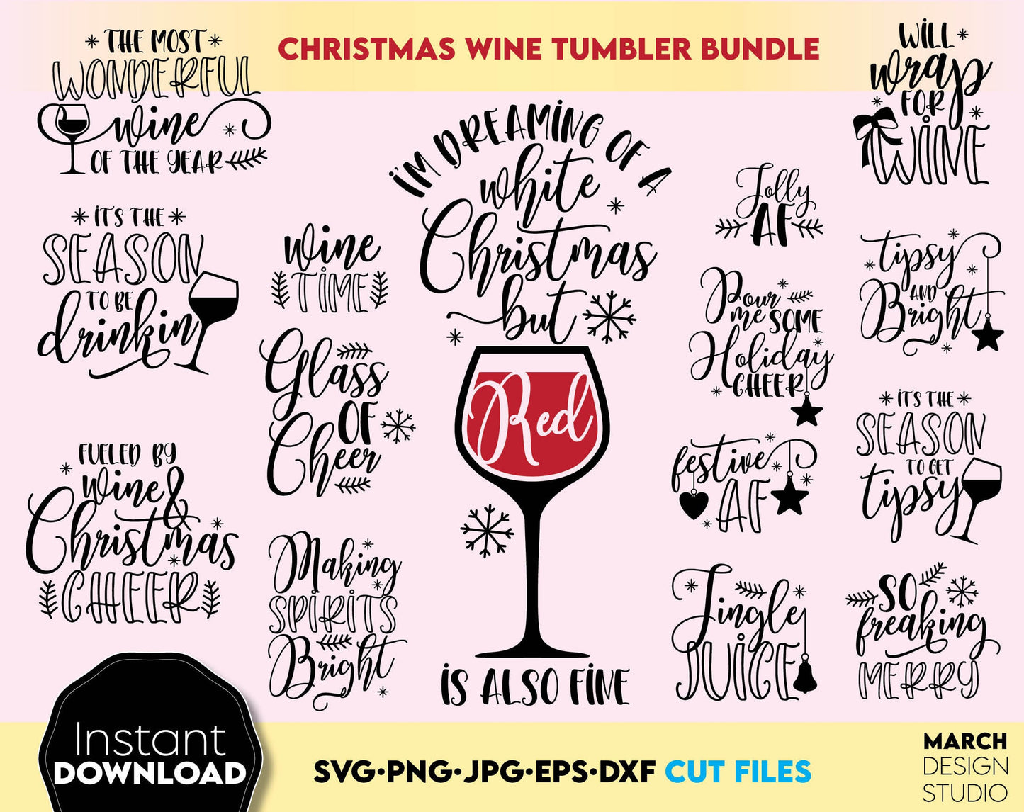 Christmas Wine Glass Bundle for Your Christmas Ornaments, Gift ideas and more. Cut from vinyl with Cricut, Silhouette or Glowforge, use as laser cut files or sublimation projects as well. Buy now for a good price and enjoy!