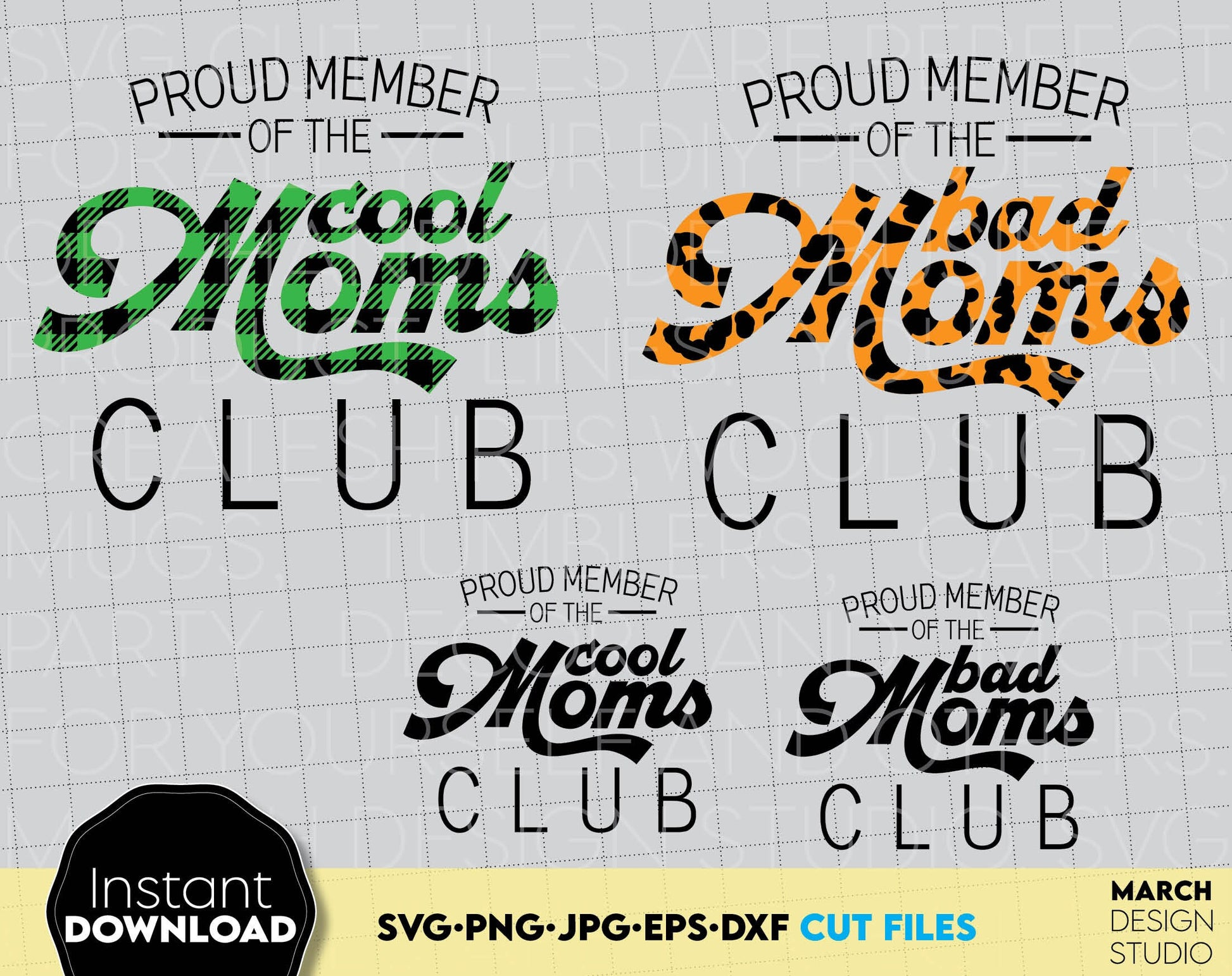 Proud member of the cool moms club and proud member of the bad moms club funny shirts designs. Cut from vinyl, or use for sublimation or laser cut projects. SVG, PNG, JPG, EPS, DXF files included. Compatible with Cricut, Silhouette or other machines.