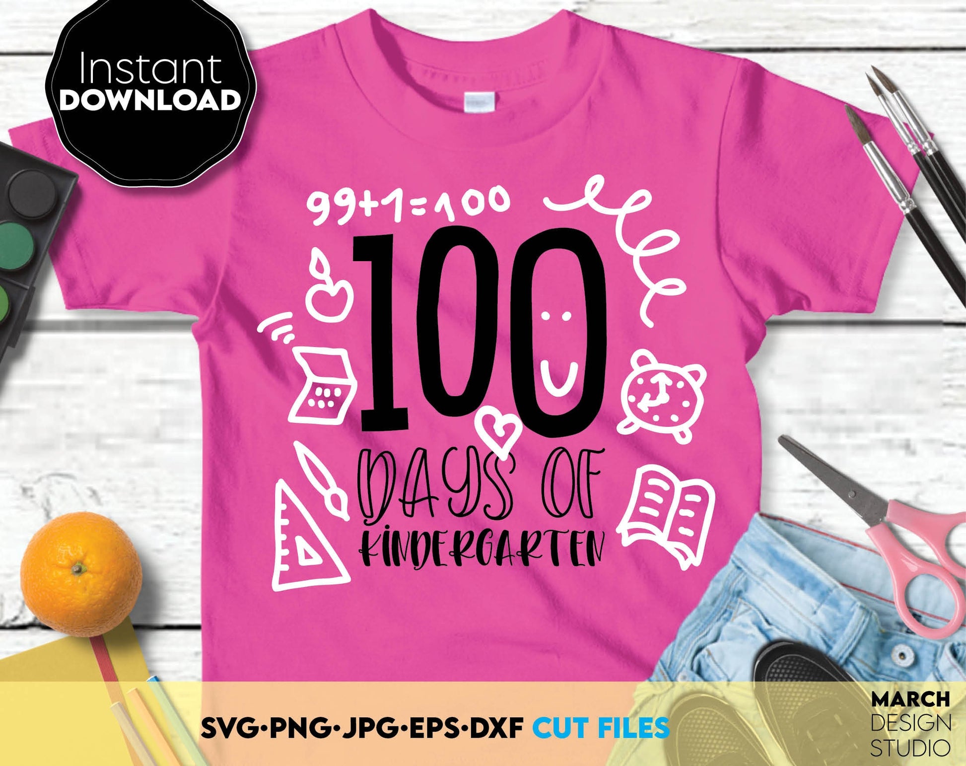 100 days of school svg bundle. SVG, PNG, JPG, EPS, DXF files included. Compatible with Cricut, Silhouette and others machines. Use for sublimation or laser cut projects as well. Buy now for a good - discount price. Enjoy!