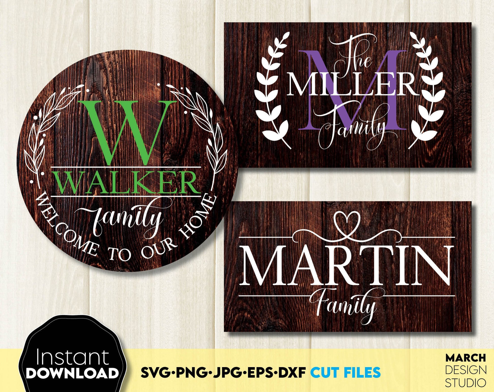 Monogram SVG bundle designs for Your gift projects or home decoration. 
Files allow you to use designs for engraving on glass, making shirts, tumblers with Cricut, Silhouette equipment. Monogram files also designed and easy to use for laser cutting.