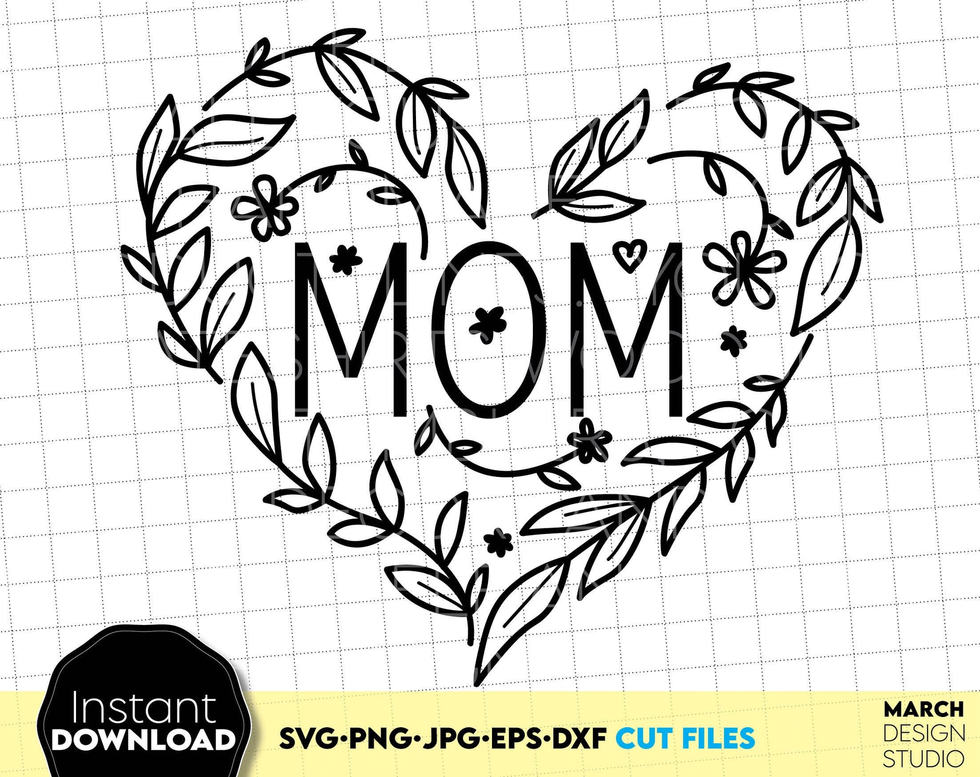 Floral Mom heart for Your Mom Birthday or Mothers day gift ideas. SVG PNG JPG EPS DXF files included. Compatible with Cricut, Silhouette or other equipment. Cut from vinyl, use for sublimation or laser cut or grave projects. Buy now for a good price!