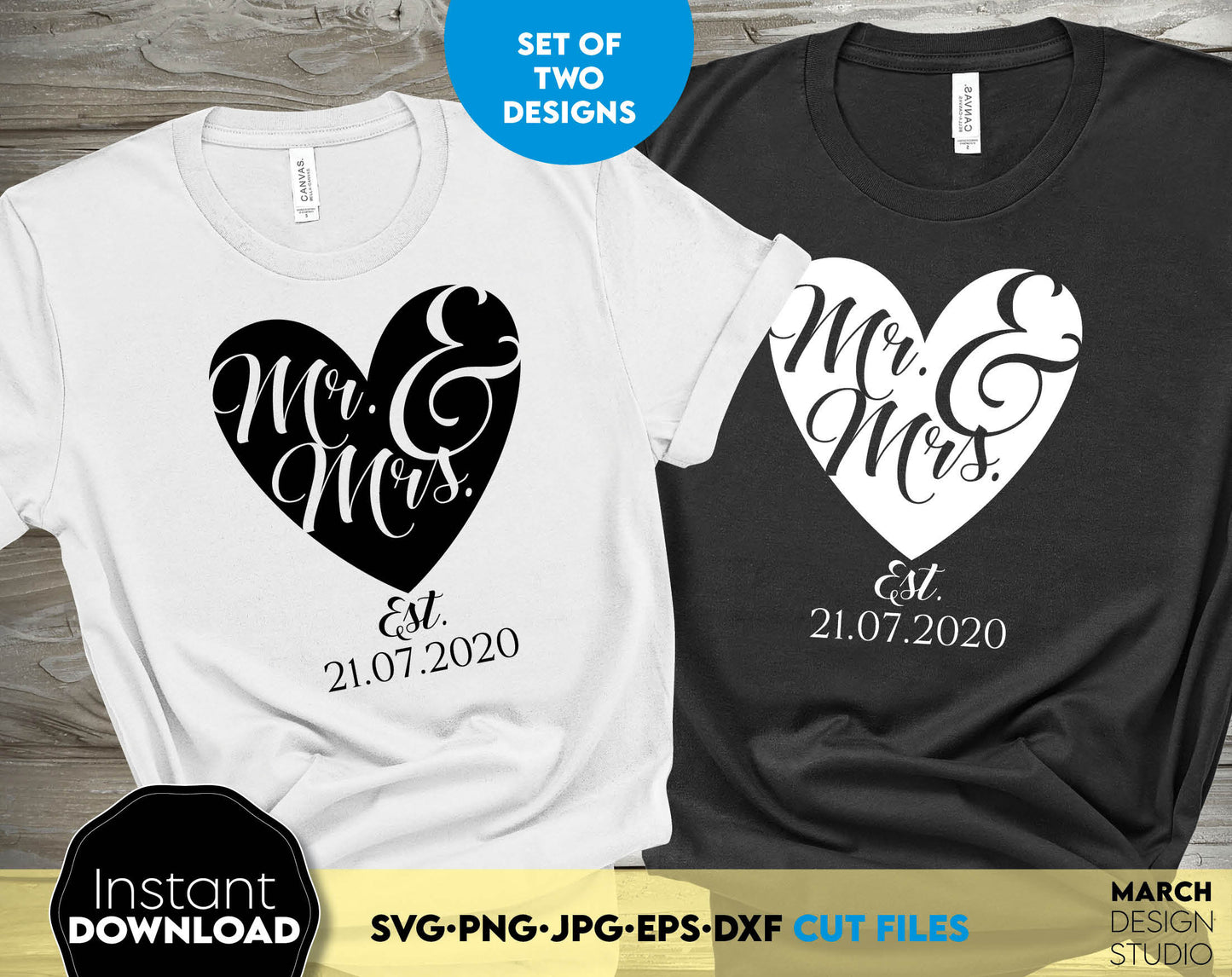 These Mr and Mrs designs You can use to surprise and delight your loved ones in an important event in life.
Mr and Mrs svg are great and thoughtful gifts for weddings, wedding anniversaries, etc. SVG, DXF, EPS, PNG files included. Buy now!