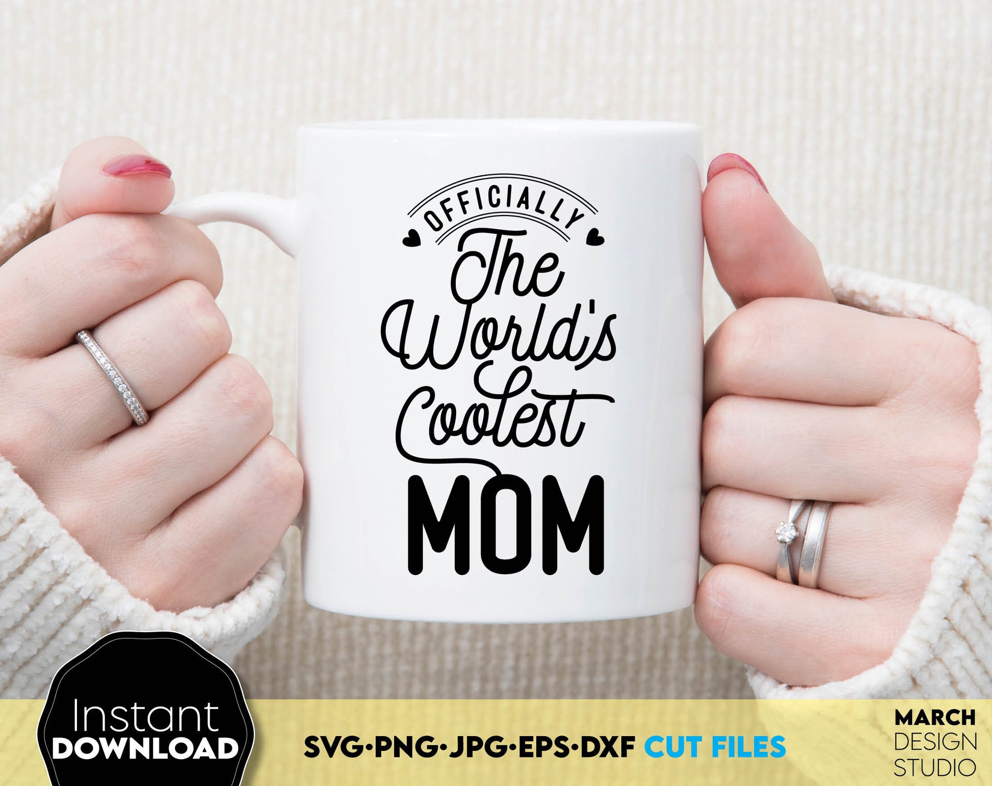 The worlds coolest MOM design. SVG, PNG, JPG, EPS and DXF files included. Compatible with Cricut, Silhouette and others machines. Use for sublimation or laser cut projects as well. Buy now for a good - discount price. Enjoy!