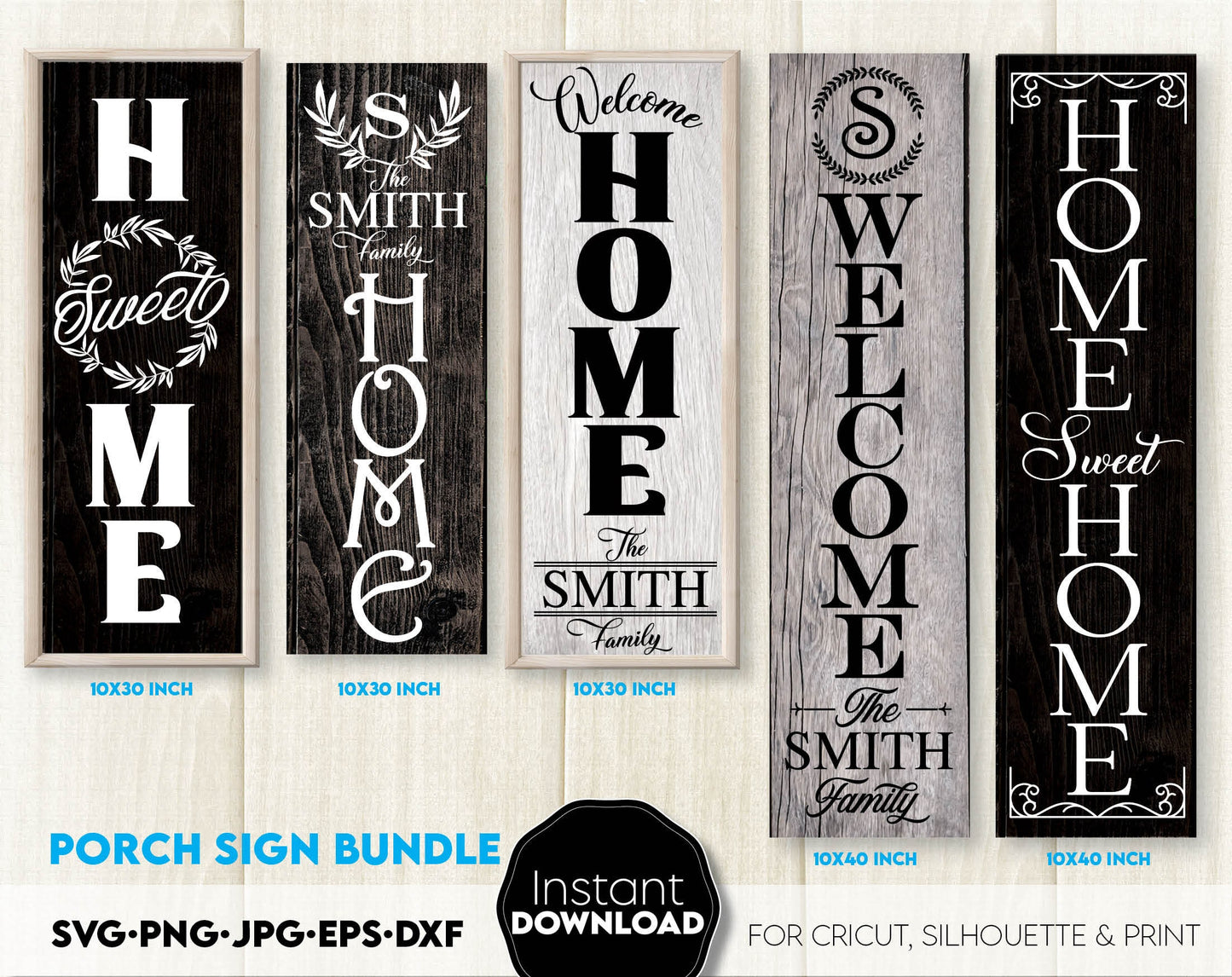 Welcome signs bundle. Family name monogram and welcome sign is a beautiful decor for Your farmhouse front porch. Compatible for using with Cricut, Silhouette, Glowforge or other machines. Buy now for a good price and enjoy!