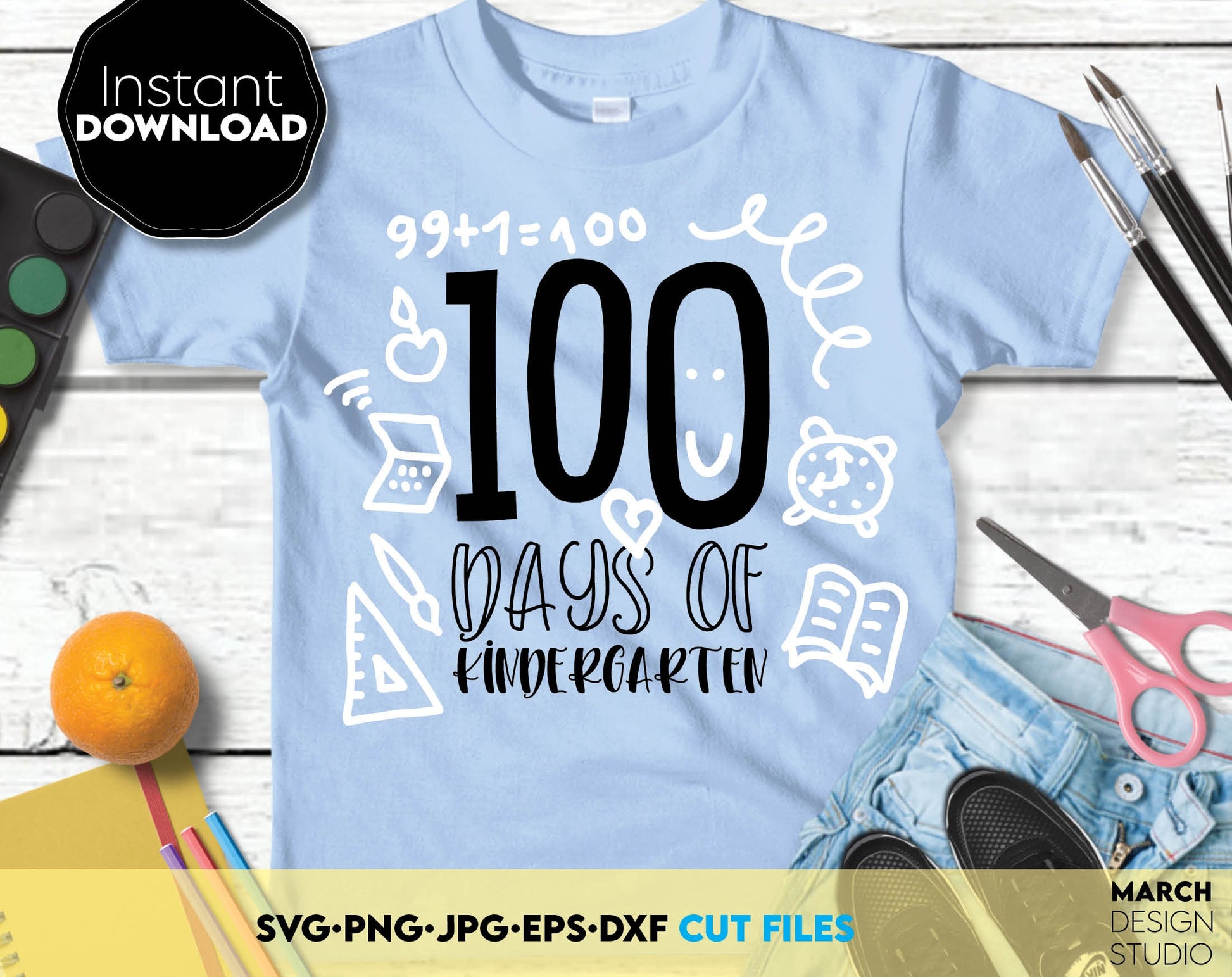 100 days of school svg bundle. SVG, PNG, JPG, EPS, DXF files included. Compatible with Cricut, Silhouette and others machines. Use for sublimation or laser cut projects as well. Buy now for a good - discount price. Enjoy!