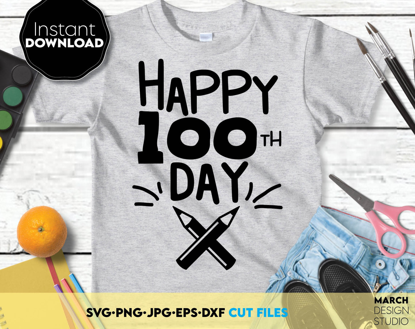 100 days of school svg bundle. SVG, PNG, JPG, EPS, DXF files included. Compatible with Cricut, Silhouette and others machines. Use for sublimation or laser cut projects as well. Buy now for a good - discount price. Enjoy!