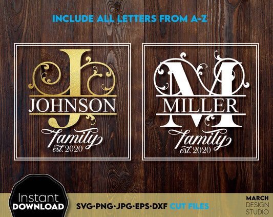 Monogram SVG bundle designs for Your gift projects or home decoration. Files allow you to use designs for engraving on glass, making shirts, tumblers with Cricut, Silhouette equipment. Monogram files also designed and easy to use for laser cutting.