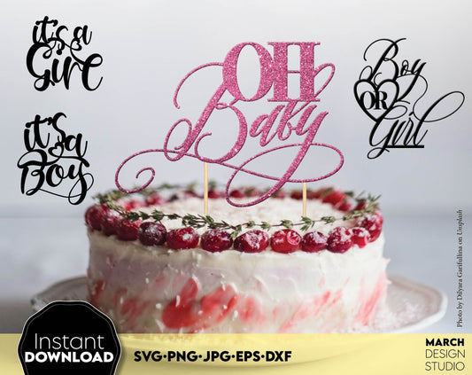 These Pregnant cake topper bundle file designs you can use for newborn baby - girl or boy cake decoration and surprise your loved ones in an important event in life. SVG, PNG, DXF, EPS, JPG files included. Use for laser cut projects, as well. Buy now
