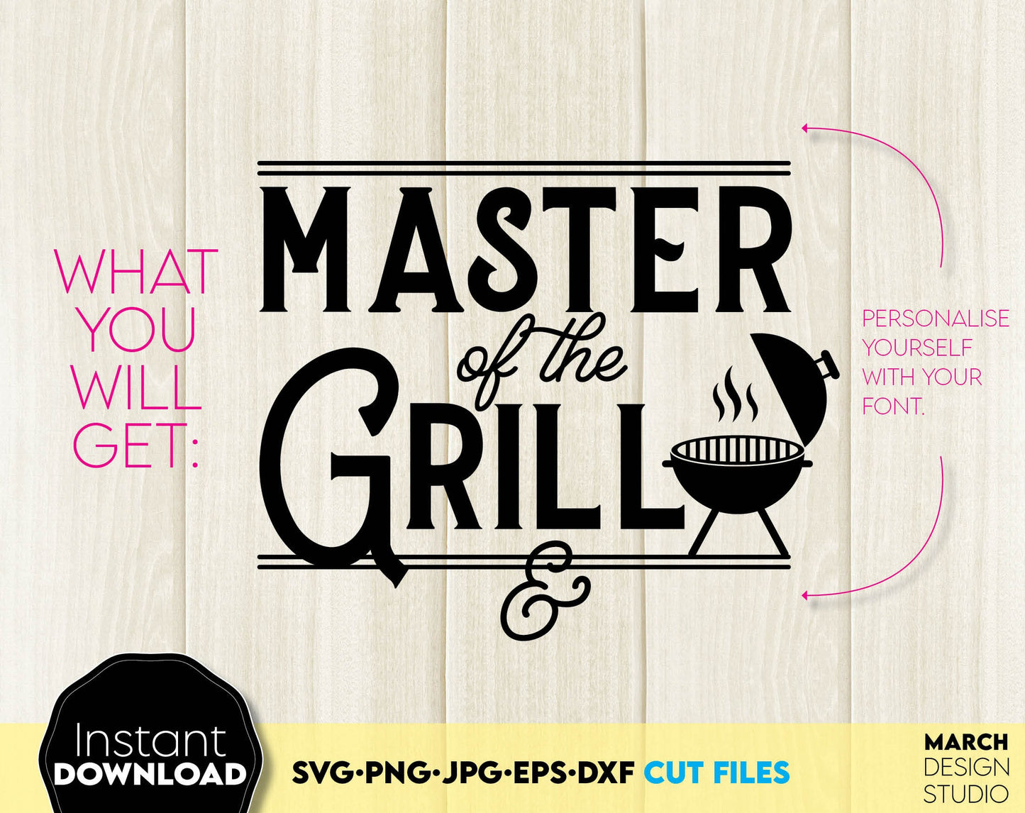 Master Of Grill - Fathers Day design for a great gift for your Dad. Use SVG, DXF, EPS, JPG or PNG. Use for cutting from vinyl, sublimation or for laser cut projects. Compatible with Cricut, Silhouette or other machines. Buy now and enjoy!