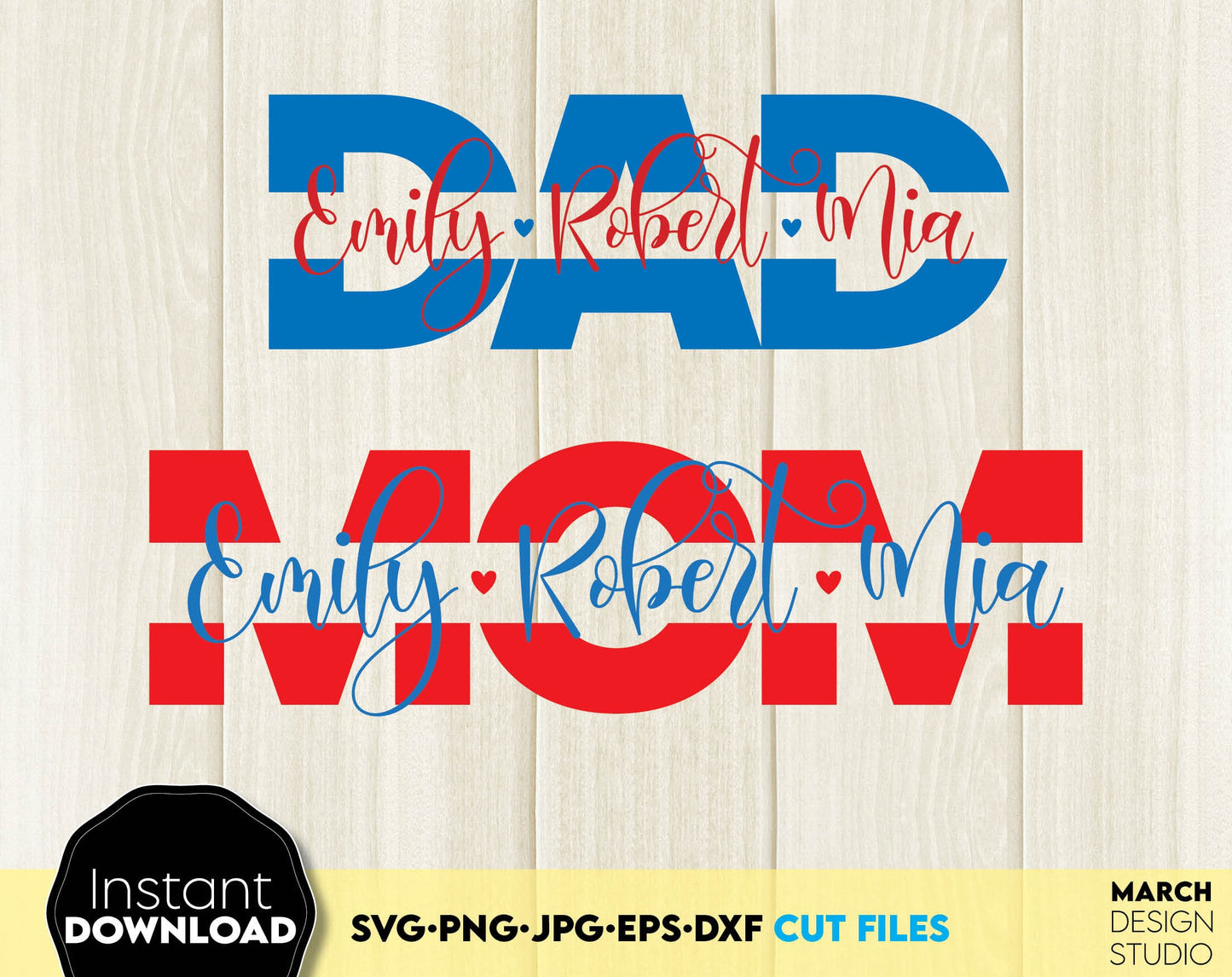 Split Dad and Mom custom design for Mom or Dad Birthday or other event projects. SVG, PNG, JPG, EPS, DXF files included. Compatible with Cricut, Silhouette or other equipment. Usable for sublimation, laser cut as well. Buy now and enjoy!