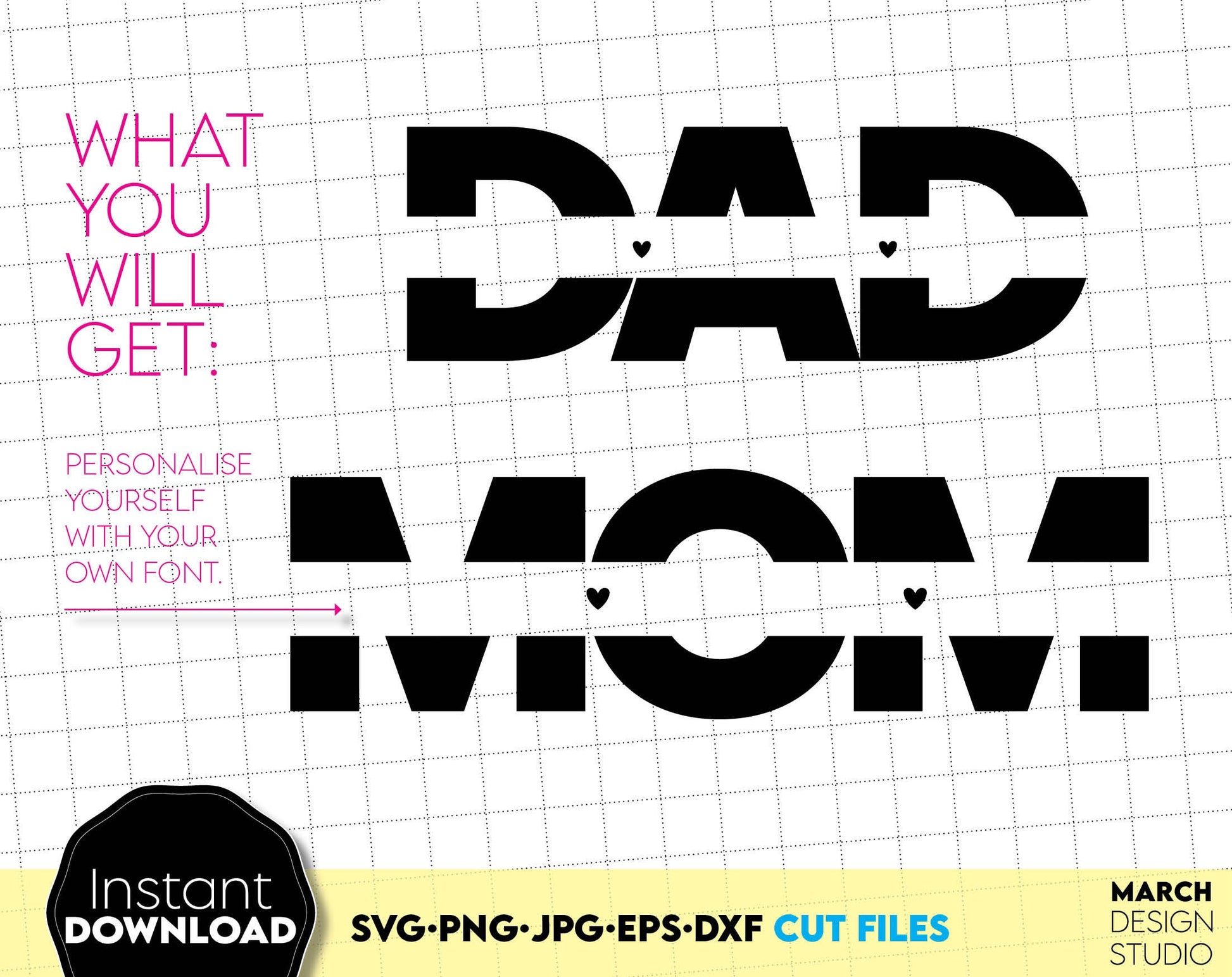 Split Dad and Mom custom design for Mom or Dad Birthday or other event projects. SVG, PNG, JPG, EPS, DXF files included. Compatible with Cricut, Silhouette or other equipment. Usable for sublimation, laser cut as well. Buy now and enjoy!