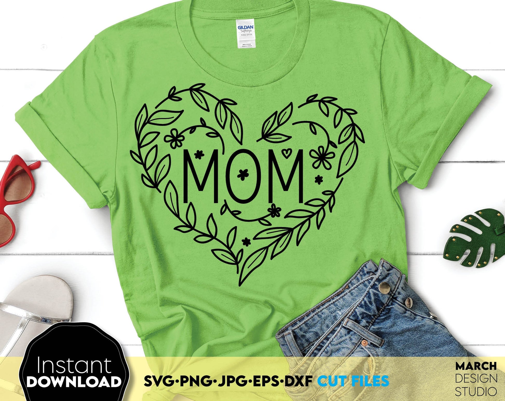 Floral Mom heart for Your Mom Birthday or Mothers day gift ideas. SVG PNG JPG EPS DXF files included. Compatible with Cricut, Silhouette or other equipment. Cut from vinyl, use for sublimation or laser cut or grave projects. Buy now for a good price!