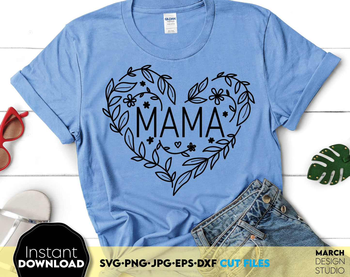 MAMA floral heart for Mother day or Mom Birthday projects. Use for cutting form vinyl, sublimation or laser cut projects. SVG, PNG, DXF, EPS and JPG files included. Compatible with Cricut, Silhouette, Glowforge and other equipment. Buy now and enjoy!