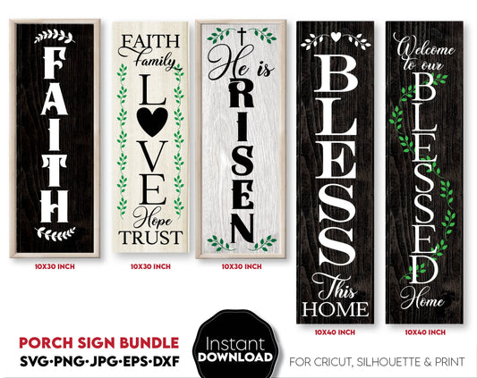 Christin vertical signs bundle for front porch ornaments. Cut from vinyl, use for sublimation or laser cut / grave projects. SVG, PNG, JPG, EPS, DXF files included. Compatible with Cricut, Silhouette or other machines. Buy now for a good price, enjoy