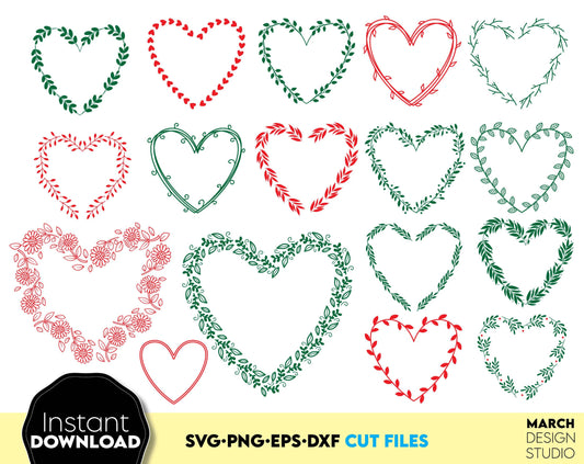 Heart frame wreath bundle for Your Valentines Day projects or other events needs. SVG, PNG, EPS and DXF files included. Compatible with Cricut, Silhouette or Glowforge equipment. Use for sublimation or laser cut projects as well. Buy now and enjoy!