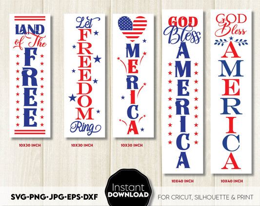 American front porch sign design for Independence day or just daily use. SVG PNG JPG EPS DXF files included. Compatible with Cricut, Silhouette Studio, sublimation printers or other equipment. Cut from vinyl, use for sublimation or laser cut.