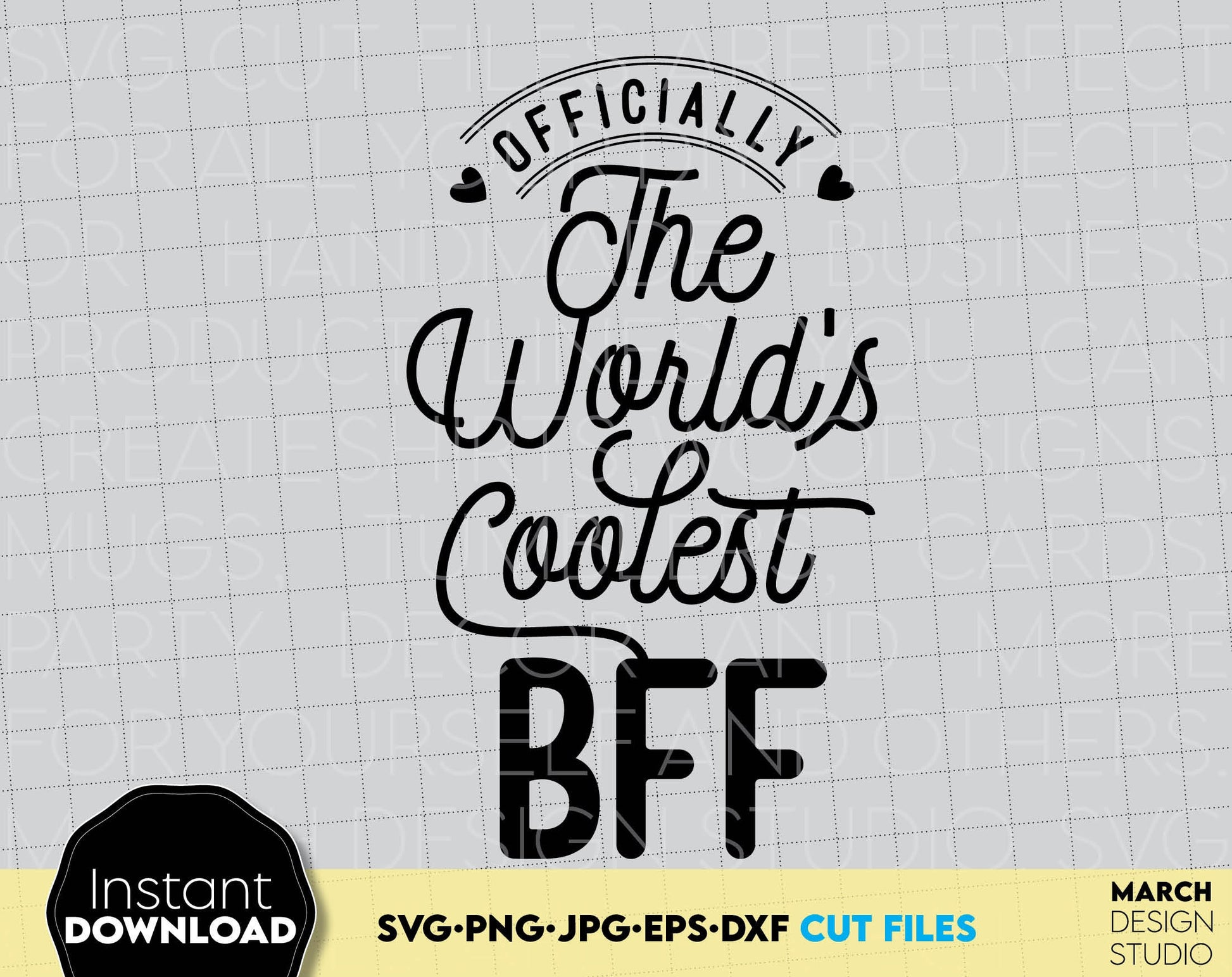 These Worlds Coolest BFF file design you can use them to surprise and delight your loved bestie on an important event in life.
SVG, PMG, DXF, EPS and PNG files included. Compatible with Cricut, Silhouette or other machines. Buy now and enjoy!