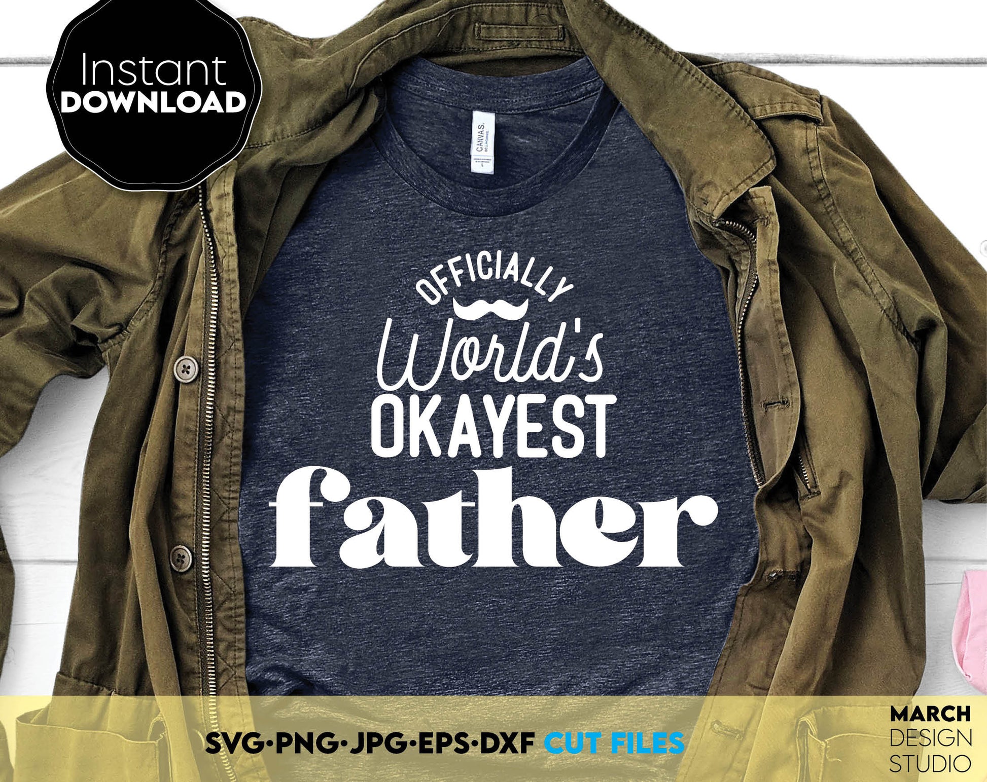 Officially World okayest father design. SVG, PNG, JPG, EPS, DXF files included. Compatible with Cricut, Silhouette and others machines. Use for sublimation or laser cut projects as well. Buy now for a good - discount price. Enjoy!