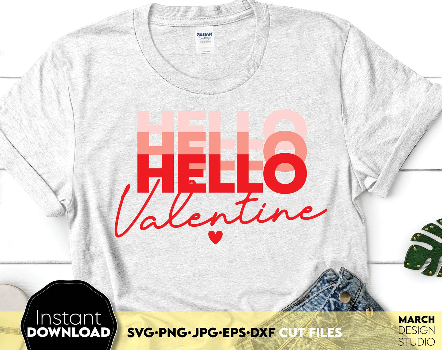 Valentines Day shirt design. Hello Valentine svg png dxf eps dxf files including design. Use for cutting from vinyl, sublimation or laser cut projects. Compatible with Cricut, Silhouette or Glowforge equipment. Buy now and celebrate love! Buy now!