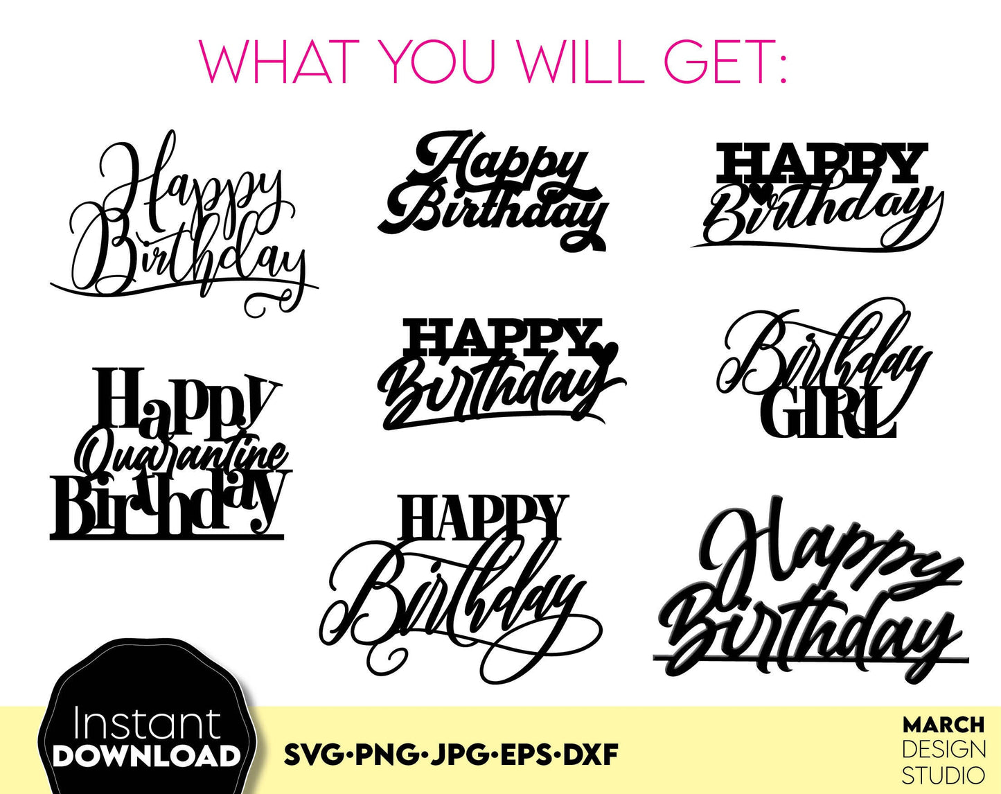 Happy Birthday, Cake Topper designs bundle is a great addition for your or your beloved birthday party more colorful with our cake toppers. Use for Your laser cut or other cutting projects. Compatible with Cricut, Silhouette and other machines. Enjoy