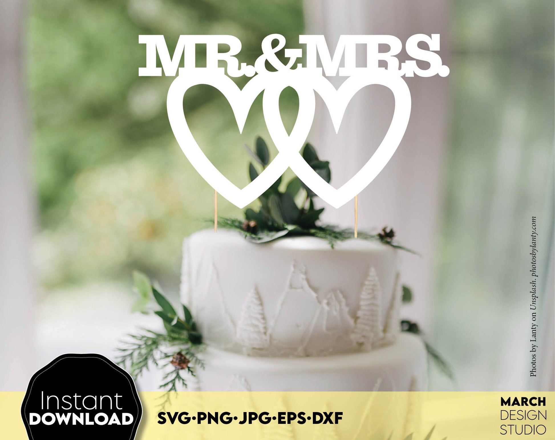 Mr and Mrs cake topper for wedding cake. SVG PNG JPG EPS DXF files included. Compatible with Cricut, Silhouette or other equipment. Cut from vinul, use for sublimation or laser cut or grave projects. Buy now for a good price and enjoy!