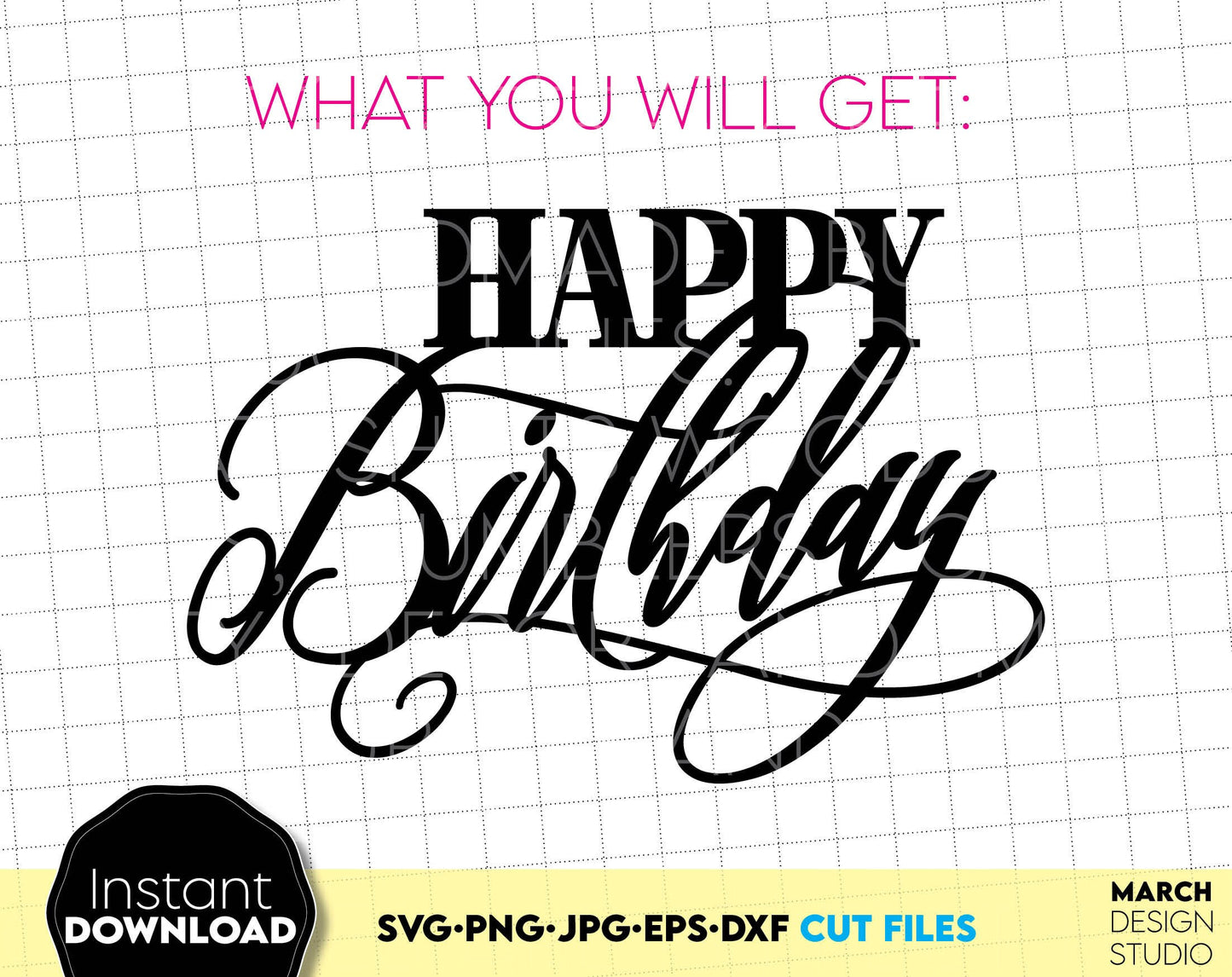 Happy Birthday Cake topper for Your Birthday cake! SVG, PNG, JPG, EPS and DXF files included. Compatible with Cricut, Silhouette and others machines. Use for sublimation or laser cut projects as well. Buy now for a good - discount price. Enjoy!