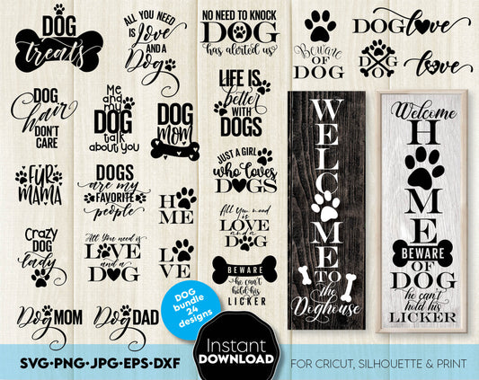 Dog Lovers SVG Bundle. Pet lovers quotes for Your Craft ideas. 5 file type included. Compatible with Cricut, Silhouette or other equipment. Cut from vinyl, use for printing, sublimation or laser cut, grave projects. Buy now for a good price and enjoy