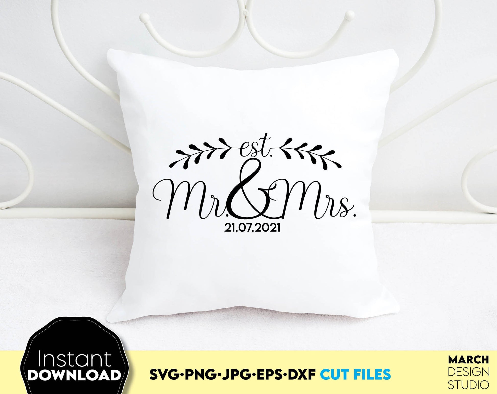 Mr and Mrs Est sign for Your wedding gift ideas or decoration. SVG, PNG, JPG, EPS, DXF files included. Use for cutting from vinyl, sublimation or laser cut projects. Compatible with cricut, silhouette or other machines. Buy now for a good price.