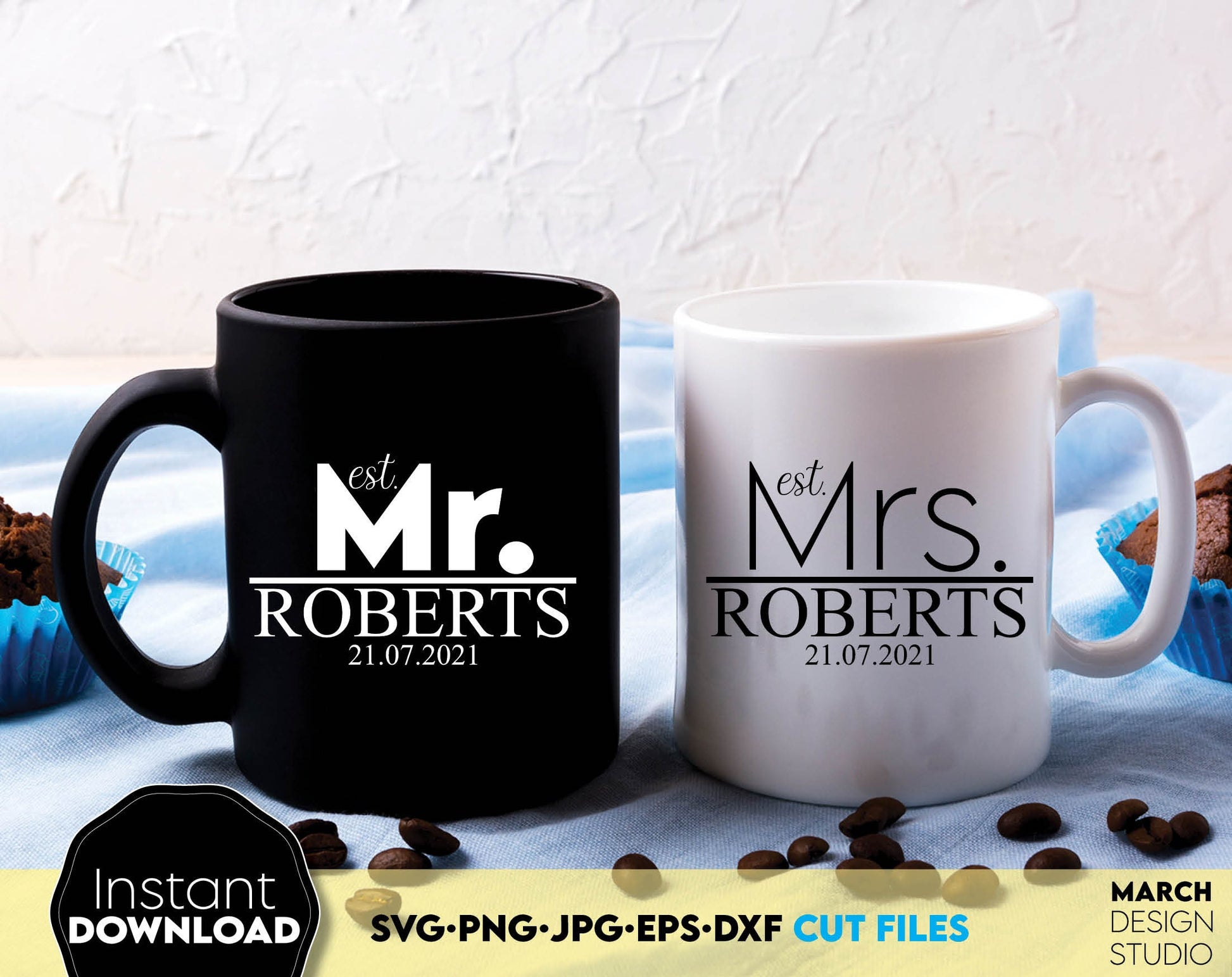 I have made these Mr. and Mrs. shirts design file, and I hope you can use them to surprise and delight your loved ones in an important event in life. These Family Name Sign is great and thoughtful gifts for weddings, wedding anniversaries. Buy now!