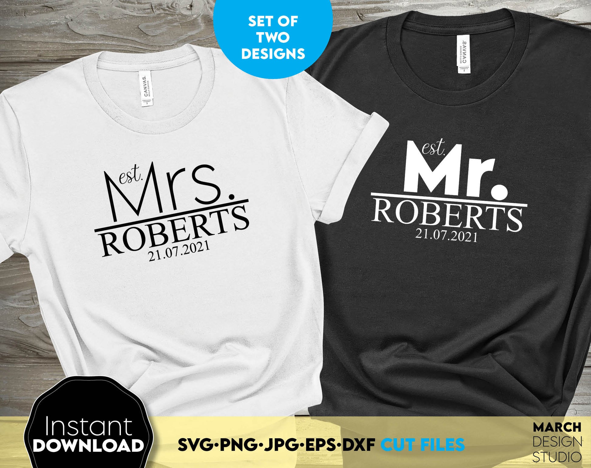 I have made these Mr. and Mrs. shirts design file, and I hope you can use them to surprise and delight your loved ones in an important event in life. These Family Name Sign is great and thoughtful gifts for weddings, wedding anniversaries. Buy now!