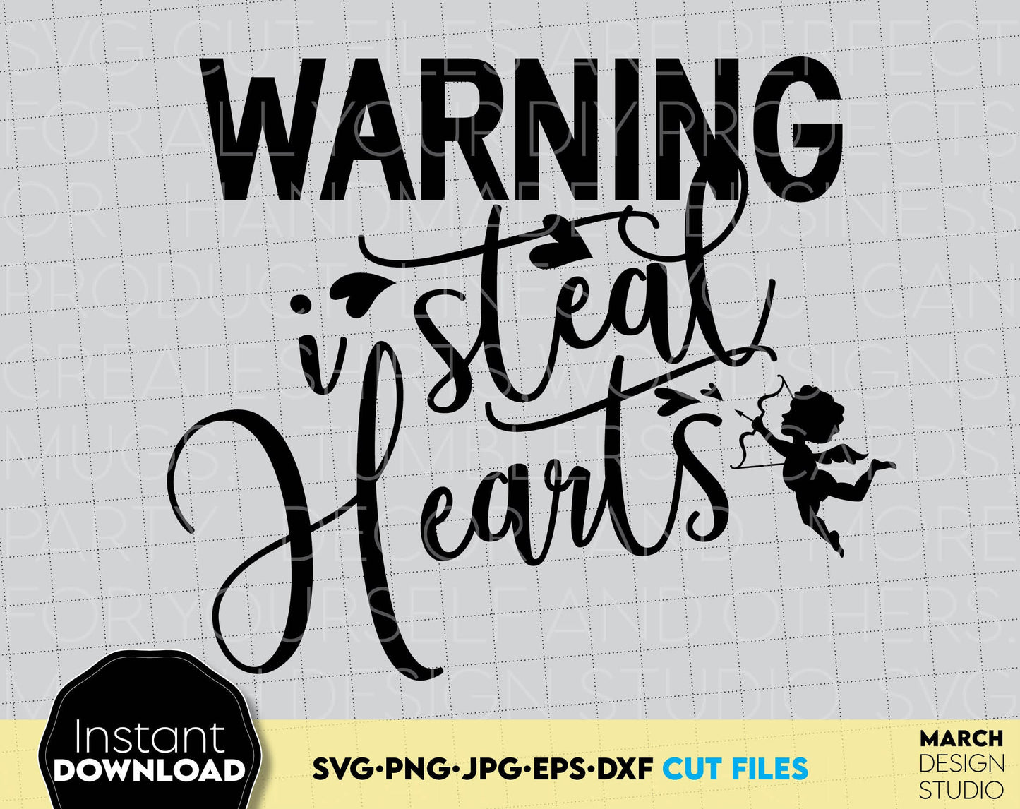 Warning I Steal Hearts for Yours Valentines Day projects. Use for cutting form vinyl, sublimation or laser cut projects. SVG, PNG, DXF, EPS files included. Compatible with Cricut, Silhouette, Glowforge and other equipment. Buy now and enjoy!