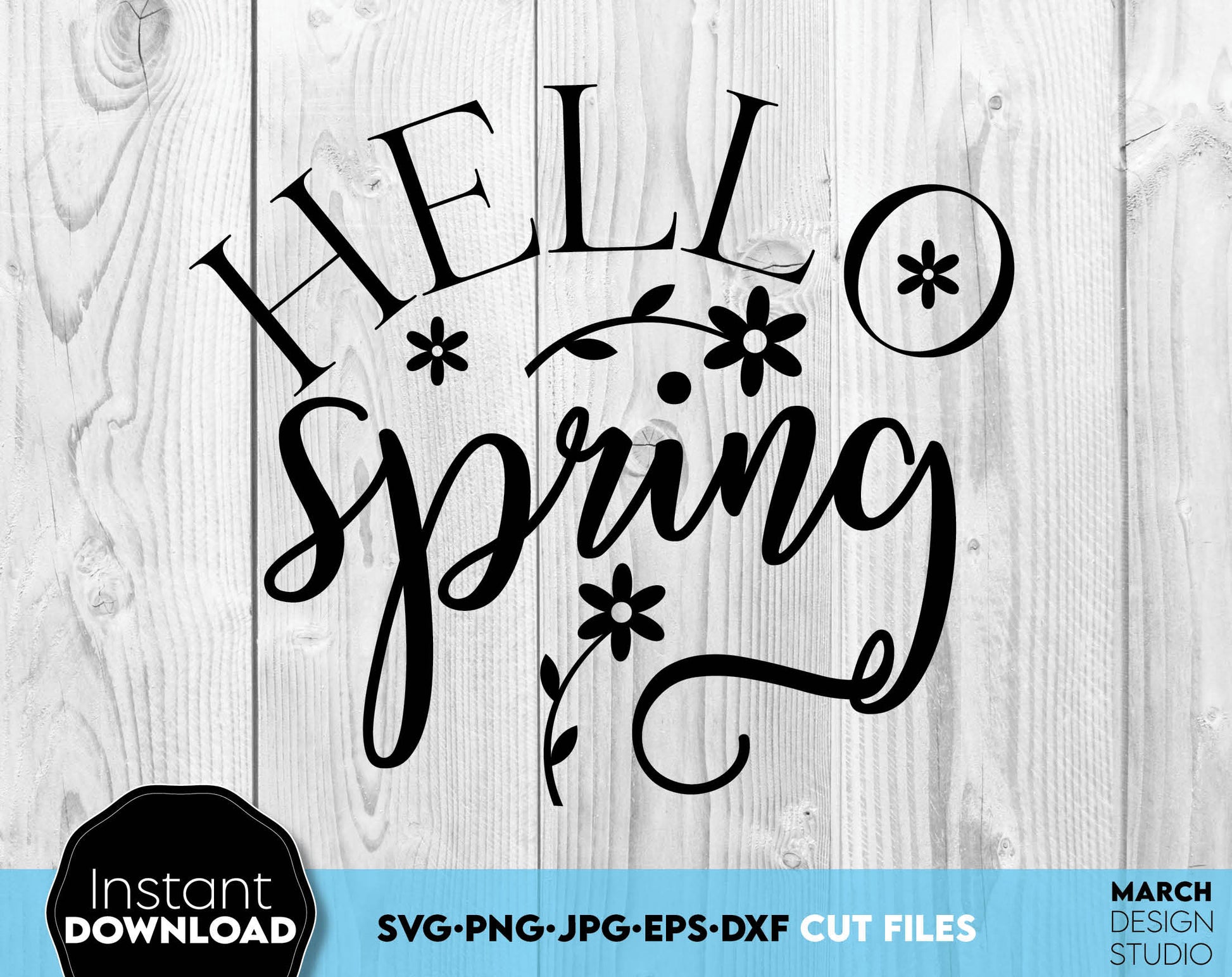 Hello Spring floral sign decoration. Use for cutting form vinyl, sublimation or laser cut projects. SVG, PNG, DXF, EPS, JPG files included. Compatible with Cricut, Silhouette, Glowforge and other equipment. Buy now for a good price and enjoy!