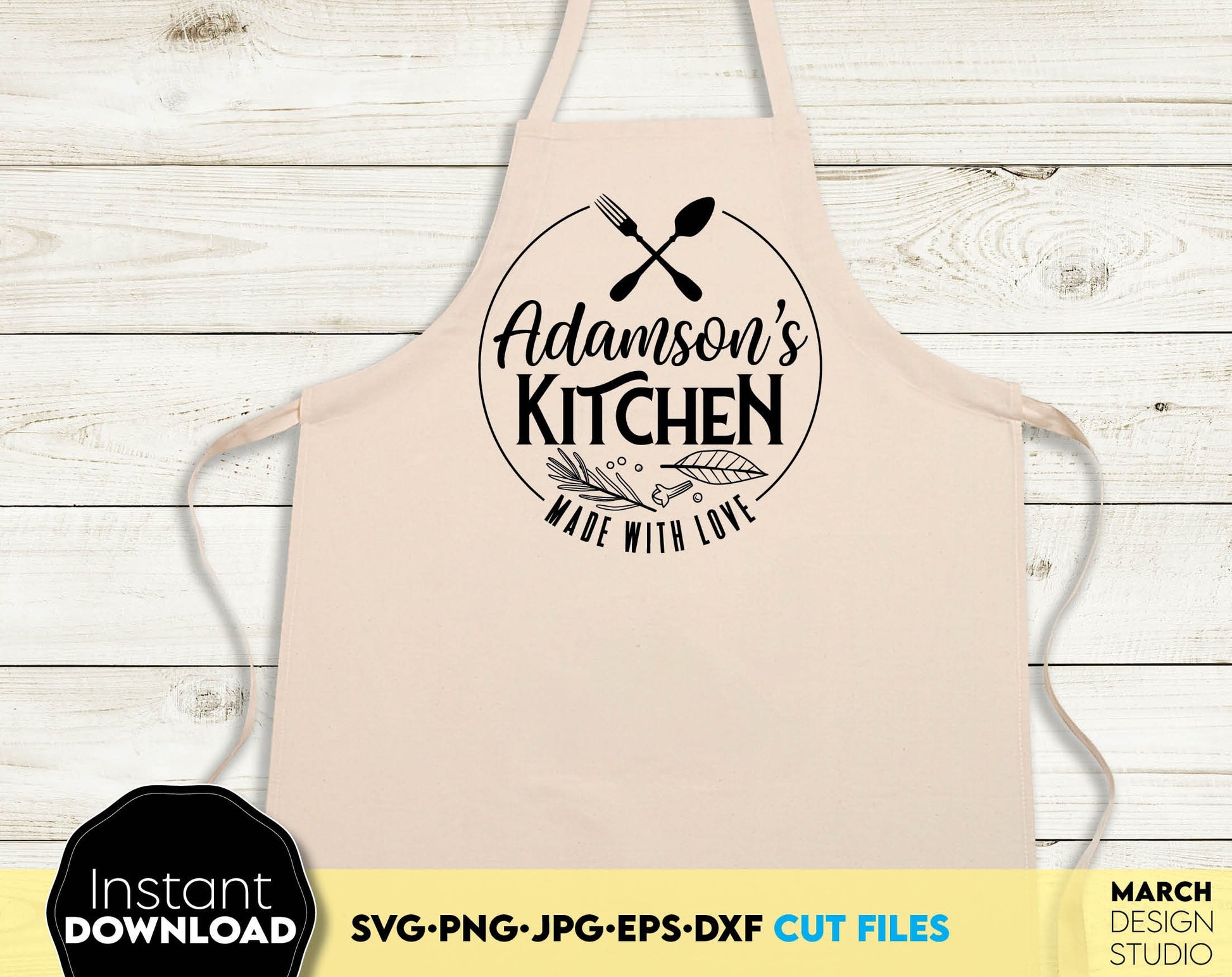 Custom Farmhouse kitchen sign with quote - made with love. SVG, PNG, JPG, EPS, DXF files included. Compatible with Cricut, Silhouette or other equipment. Cut from vinyl, use for sublimation or laser cut projects. Buy now for a good price and enjoy!