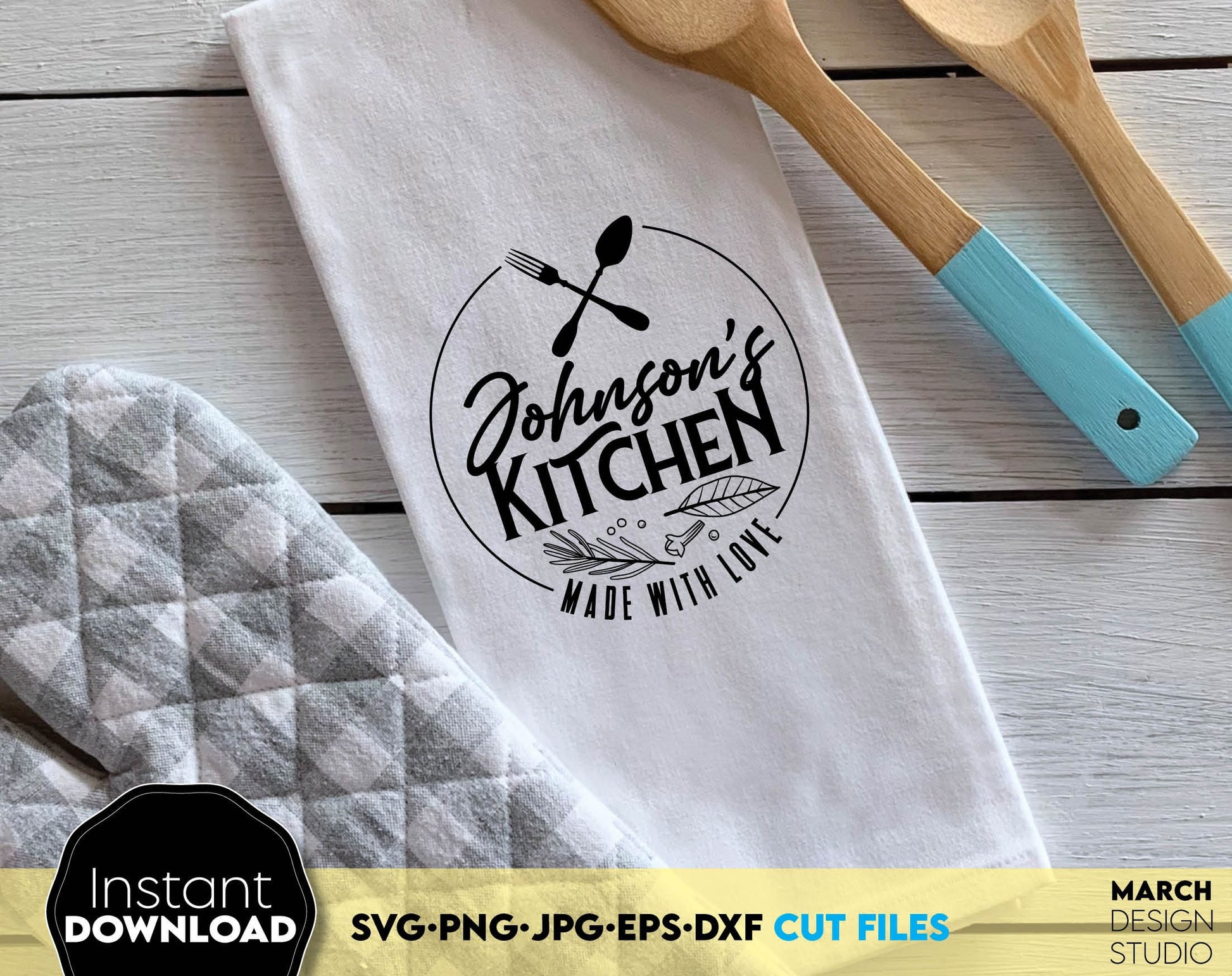 Custom Farmhouse kitchen sign with quote - made with love. SVG, PNG, JPG, EPS, DXF files included. Compatible with Cricut, Silhouette or other equipment. Cut from vinyl, use for sublimation or laser cut projects. Buy now for a good price and enjoy!