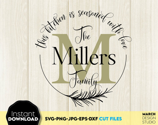 Family Name Monogram design for Your home front porch sign or other decoration ideas. Main file formats included. Compatible with Cricut, Silhouette or other equipment. Cut from vinyl, use for sublimation or laser cut projects. Buy now for and enjoy!